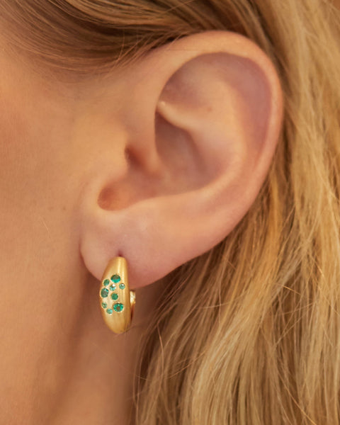 Fairy Dust 18K Gold Emerald Hoop Earrings