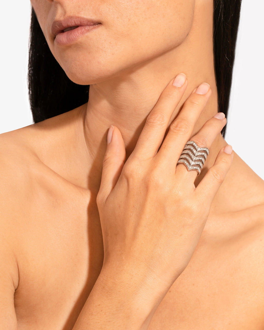 Stairway Rhodium-Plated Sterling Silver Diamond 5-Band Ring