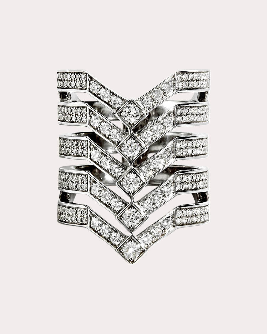 Stairway Rhodium-Plated Sterling Silver Diamond 5-Band Ring
