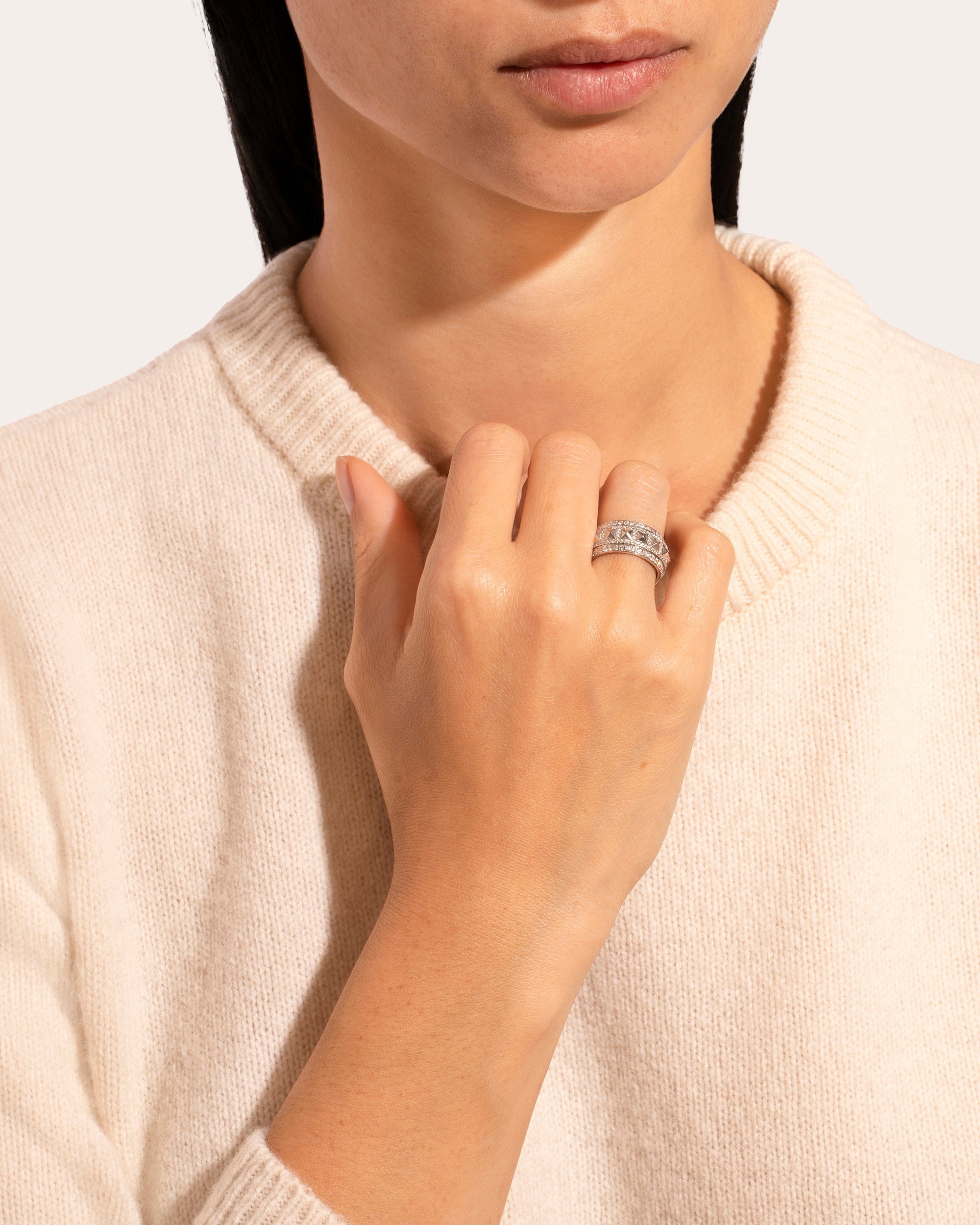 Rockaway Rhodium-Plated Sterling Silver Diamond Spinner Ring