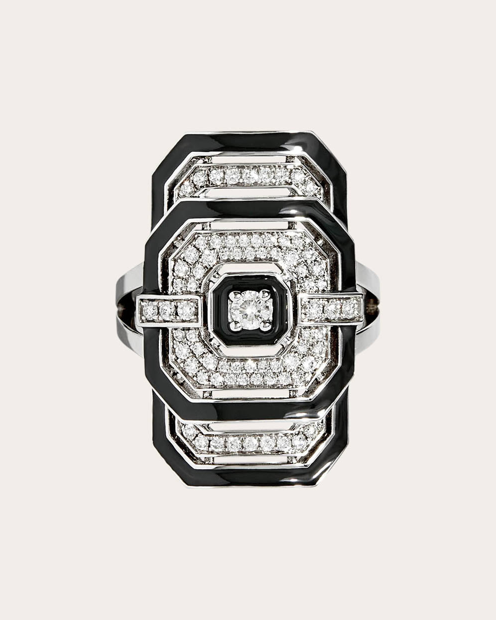 My Way Rhodium-Plated Sterling Silver Enamel and Diamond Ring