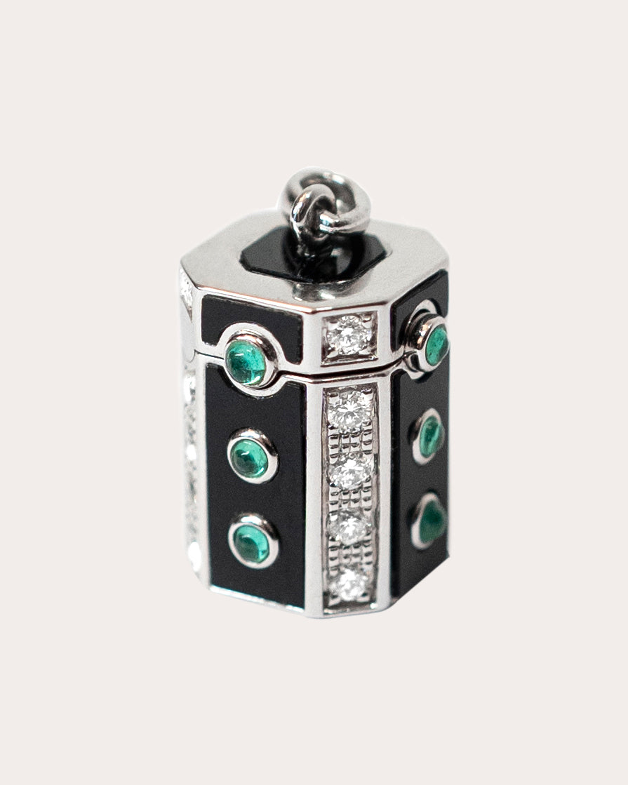 Luck Rhodium-Plated Sterling Silver Enamel Emerald and Diamond Pendant Necklace