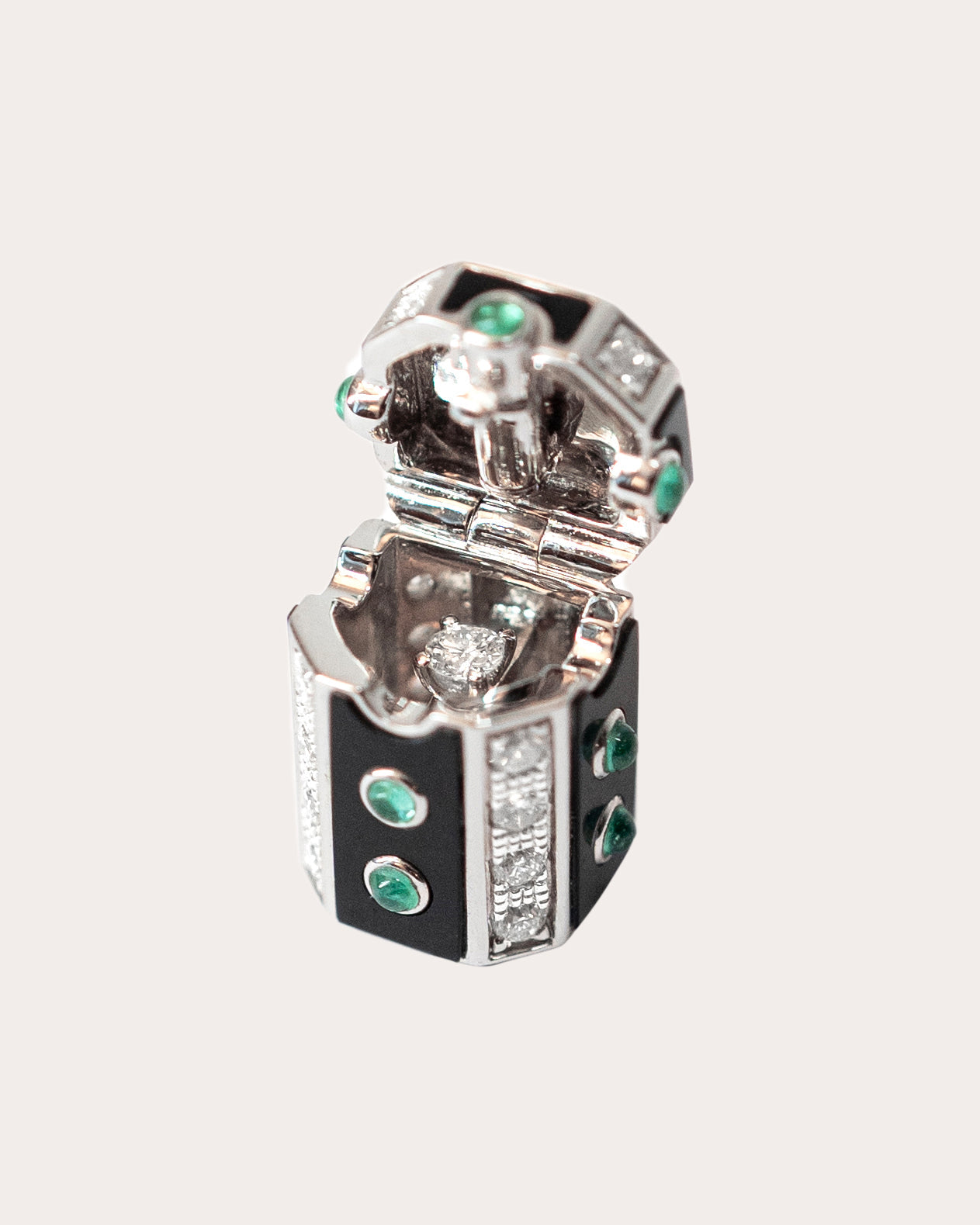 Luck Rhodium-Plated Sterling Silver Enamel Emerald and Diamond Pendant Necklace