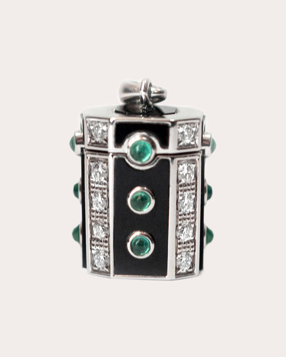 Luck Rhodium-Plated Sterling Silver Enamel Emerald and Diamond Pendant Necklace