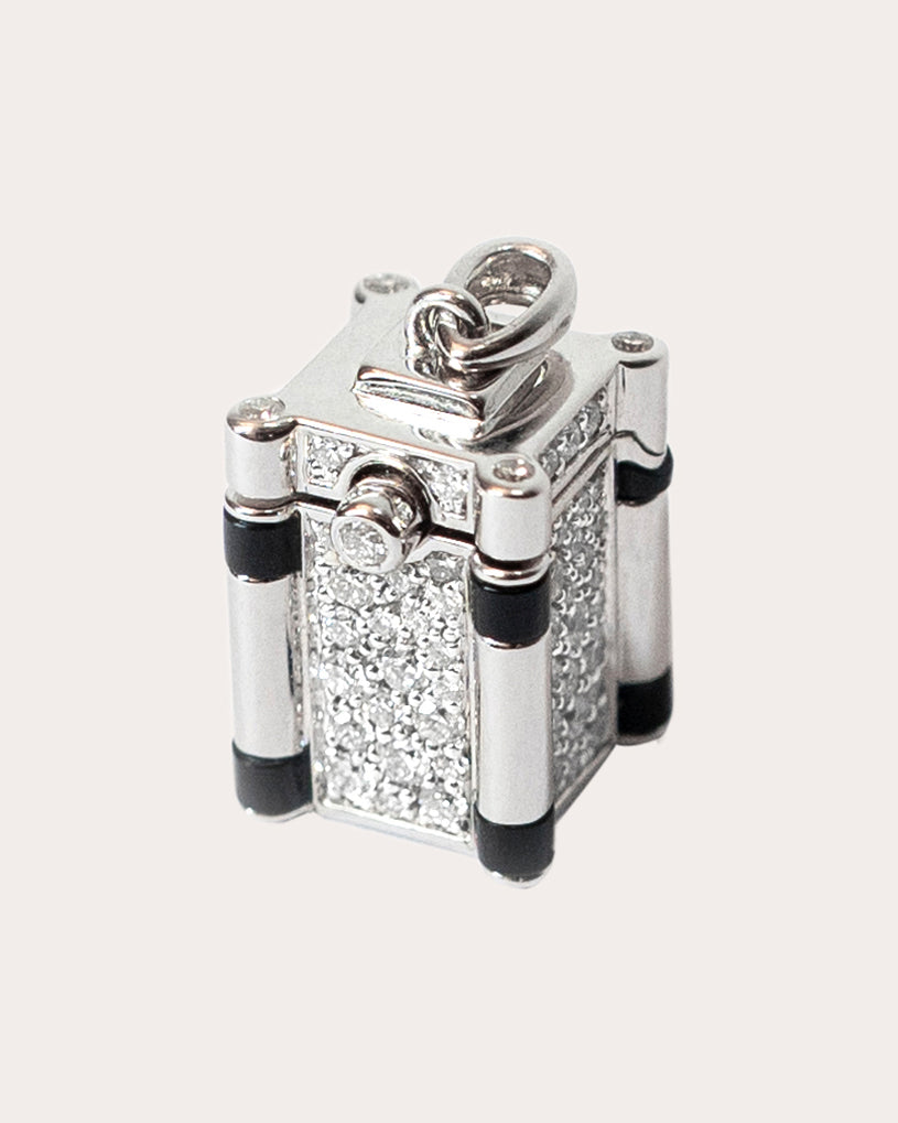 Wish Box Sterling Silver Black Agate and Diamond Pendant Necklace