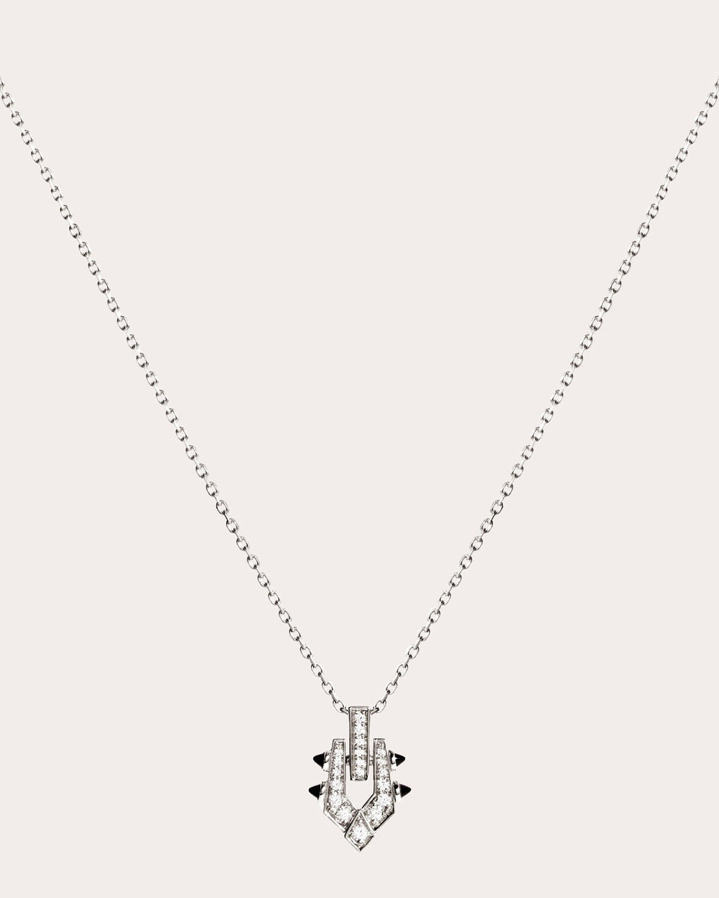 Spike Rhodium-Plated Sterling Silver Black Agate and Diamond Pendant Necklace