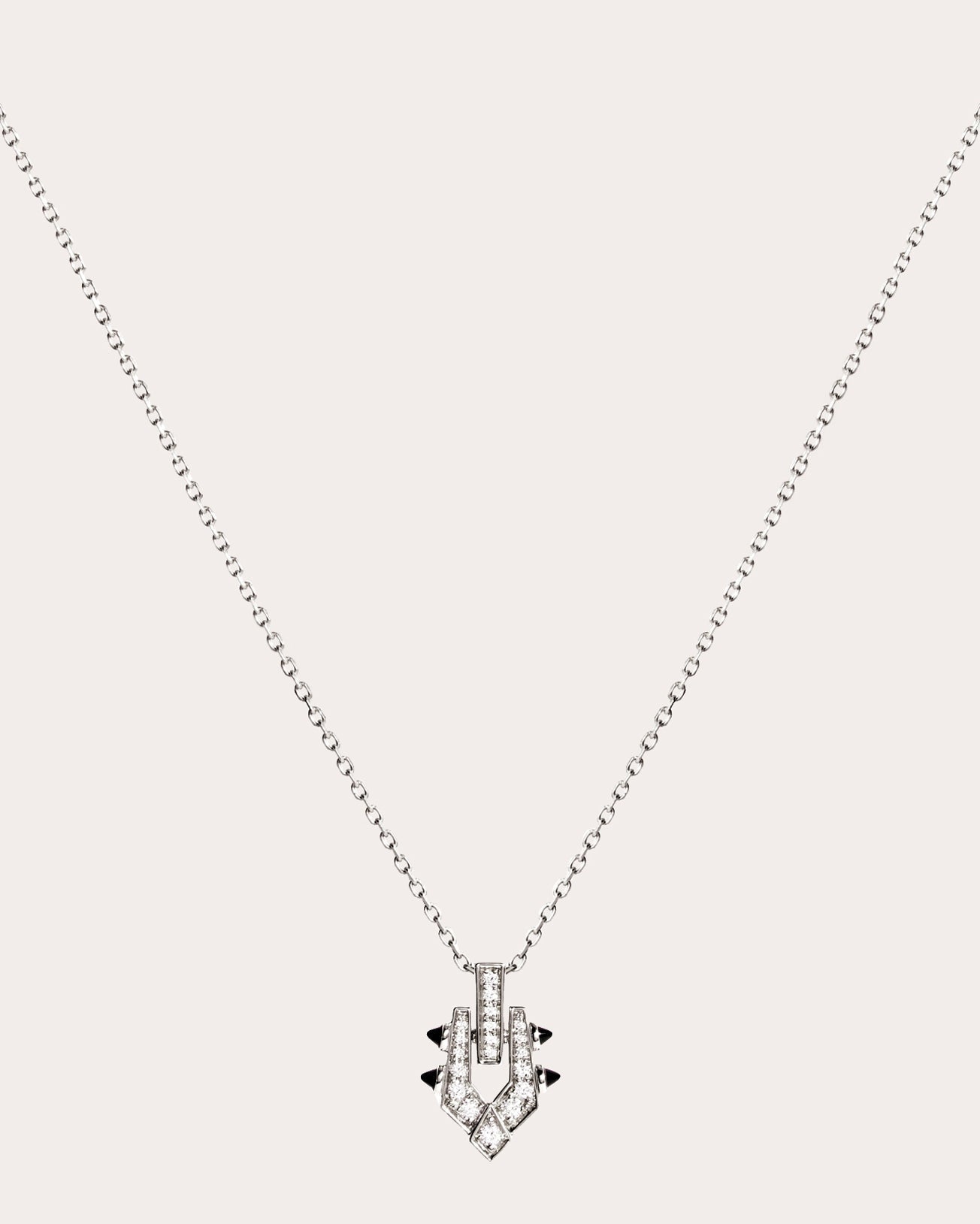 Spike Rhodium-Plated Sterling Silver Black Agate and Diamond Pendant Necklace