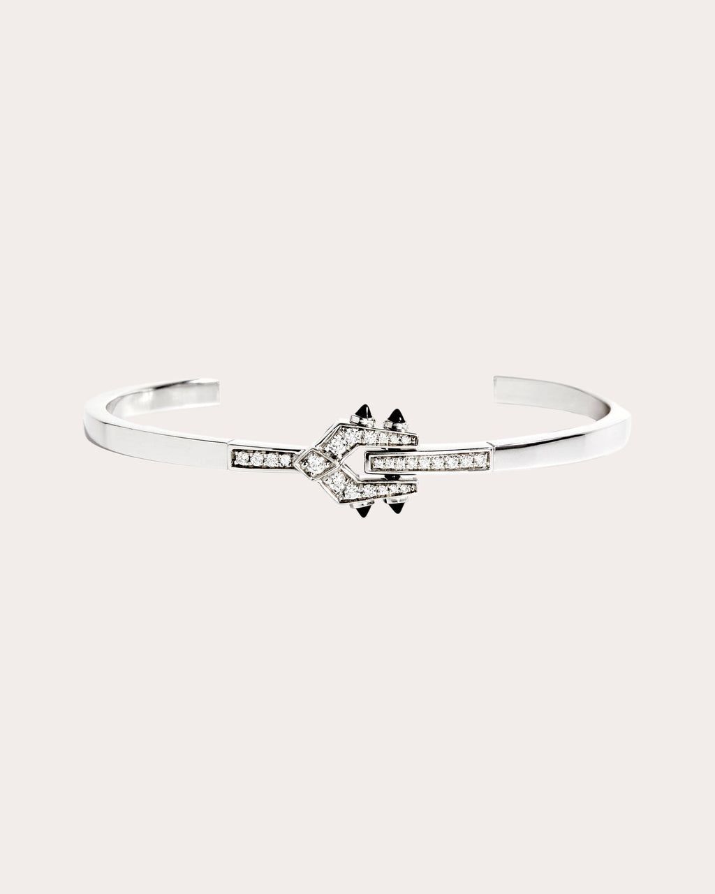 Spike Rhodium-Plated Sterling Silver Black Agate and Diamond Cuff