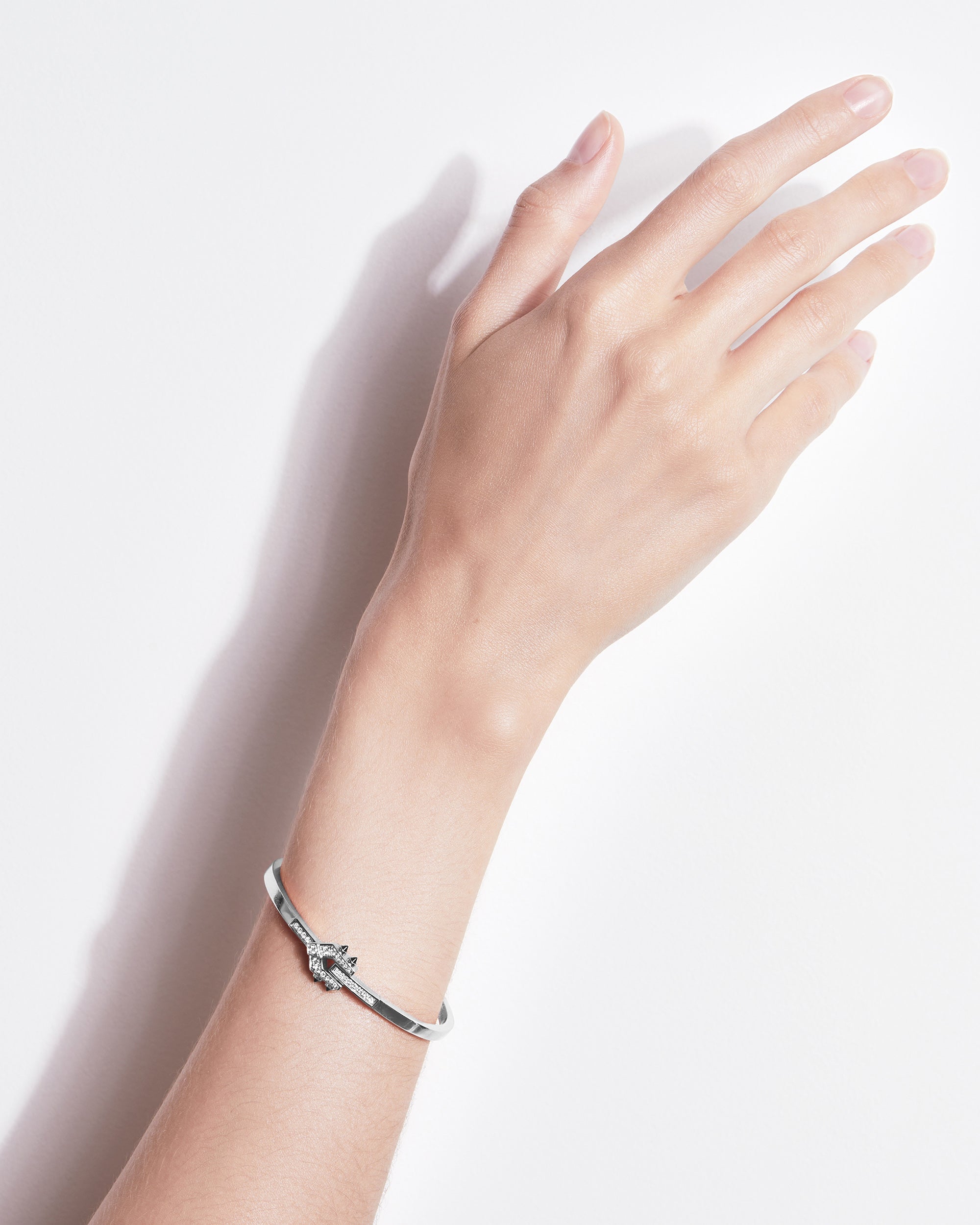 Spike Rhodium-Plated Sterling Silver Black Agate and Diamond Cuff