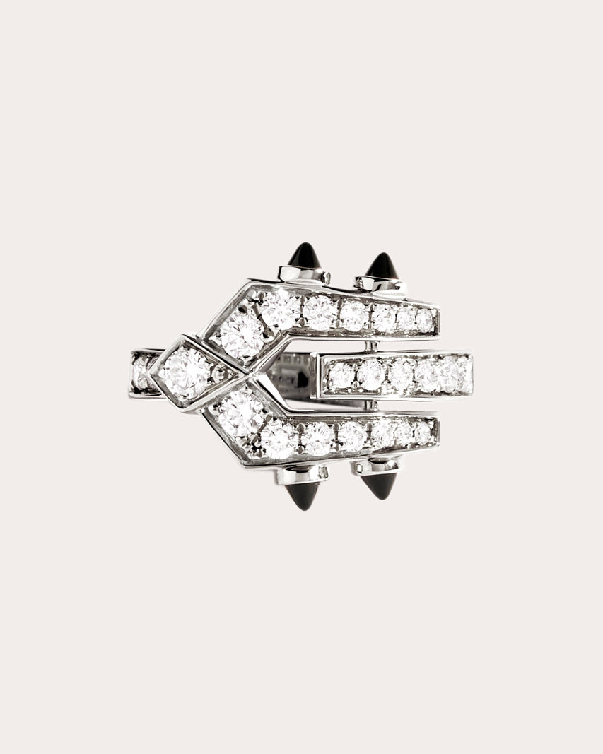 Spike Rhodium-Plated Sterling Silver Black Agate and Diamond Ring