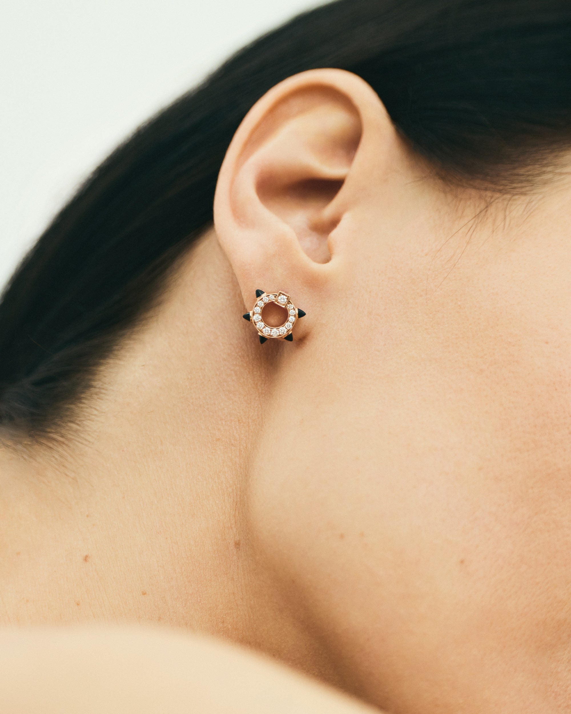 Spike Rhodium-Plated Sterling Silver Black Agate and Diamond Single Earring