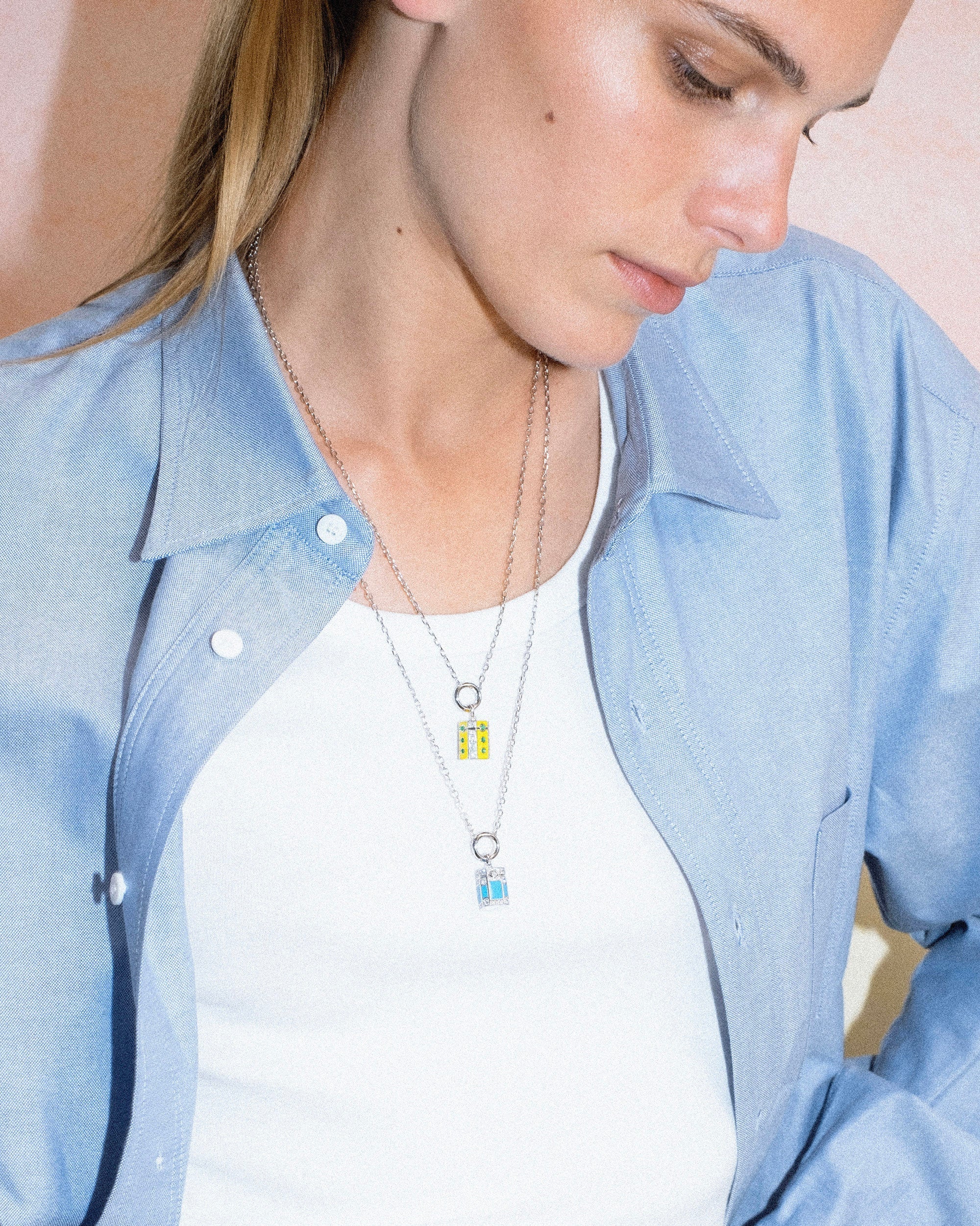 Wish Box Sterling Silver Enamel and Diamond Pendant Necklace