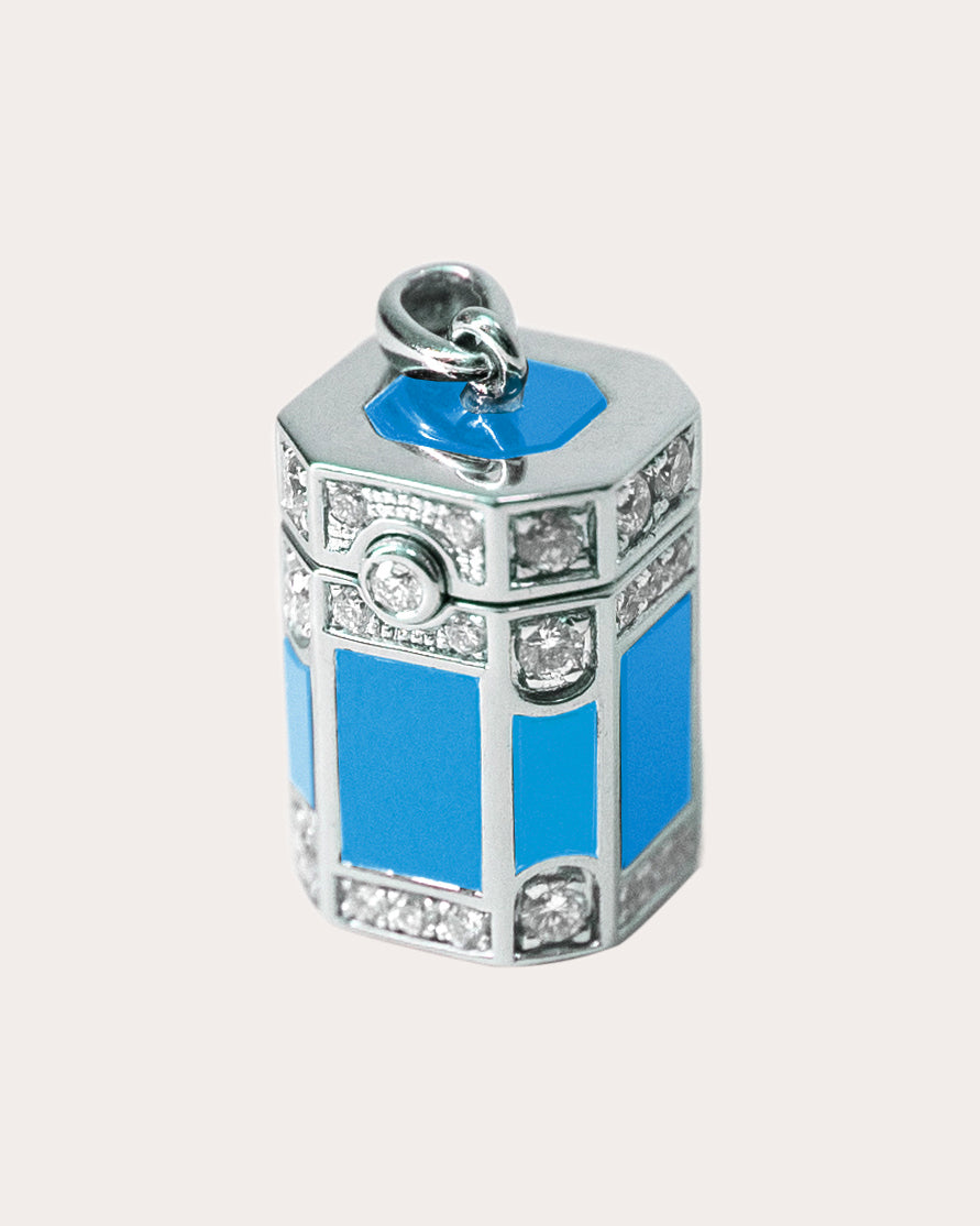 Wish Box Sterling Silver Enamel and Diamond Pendant Necklace