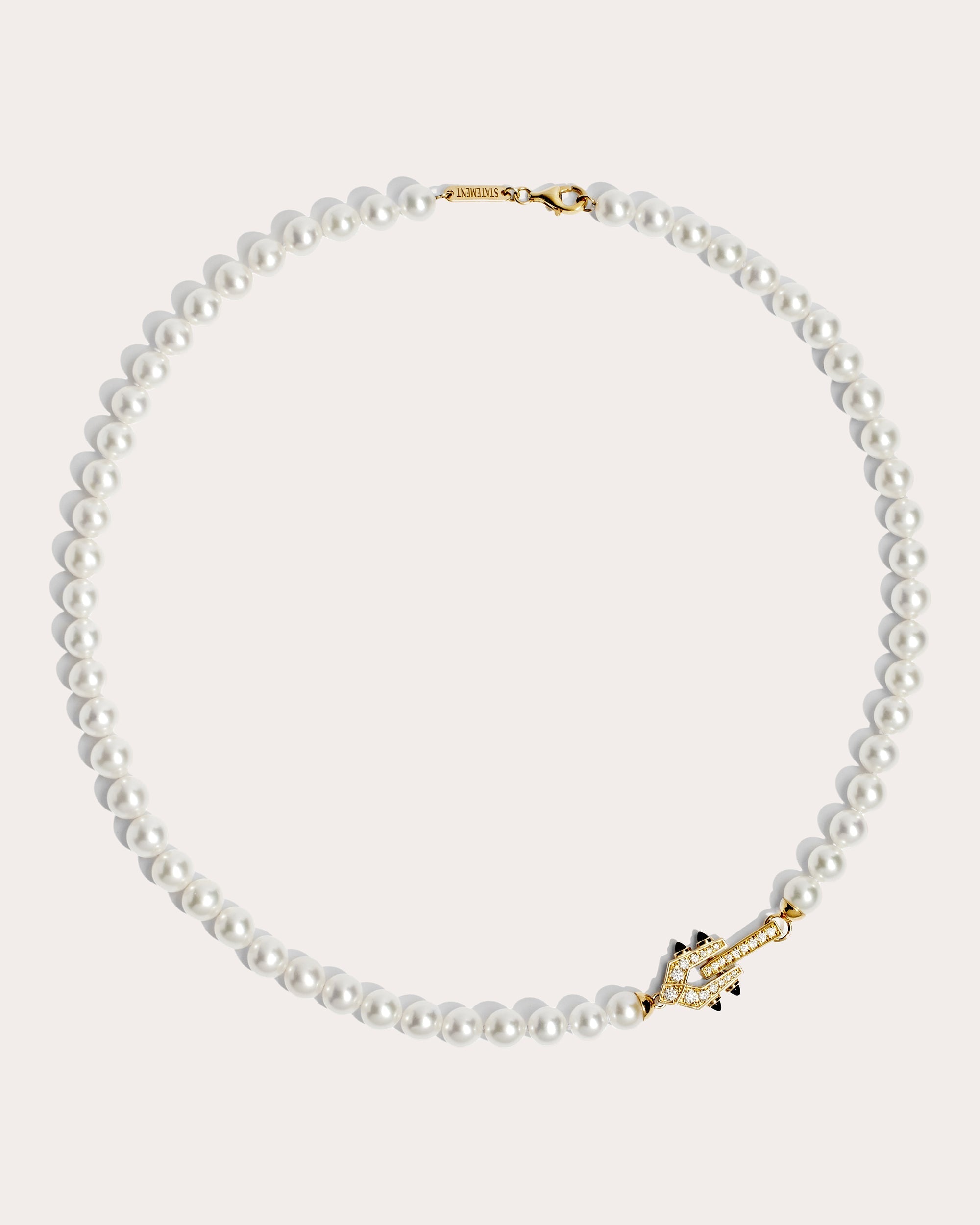 Spike 18K Gold Pearl Black Agate and Diamond Necklace