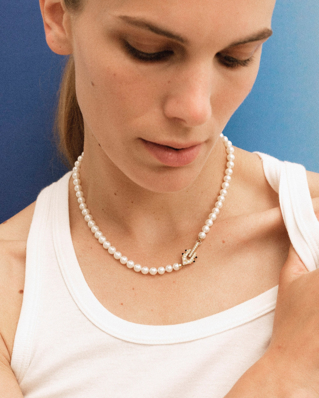 Spike 18K Gold Pearl Black Agate and Diamond Necklace