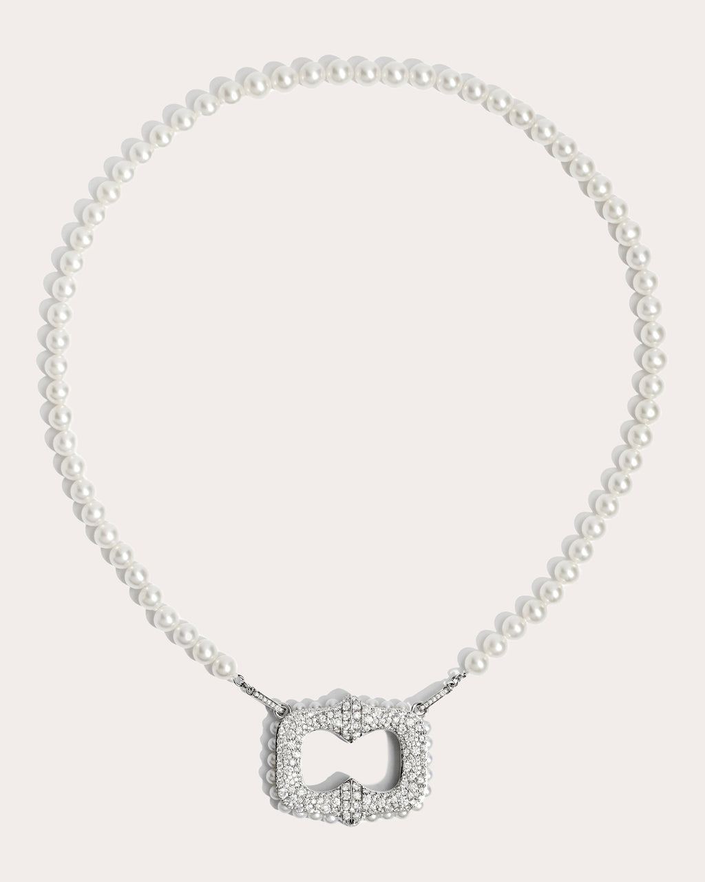 Plastron Rhodium-Plated Sterling Silver Pearl and Diamond Necklace
