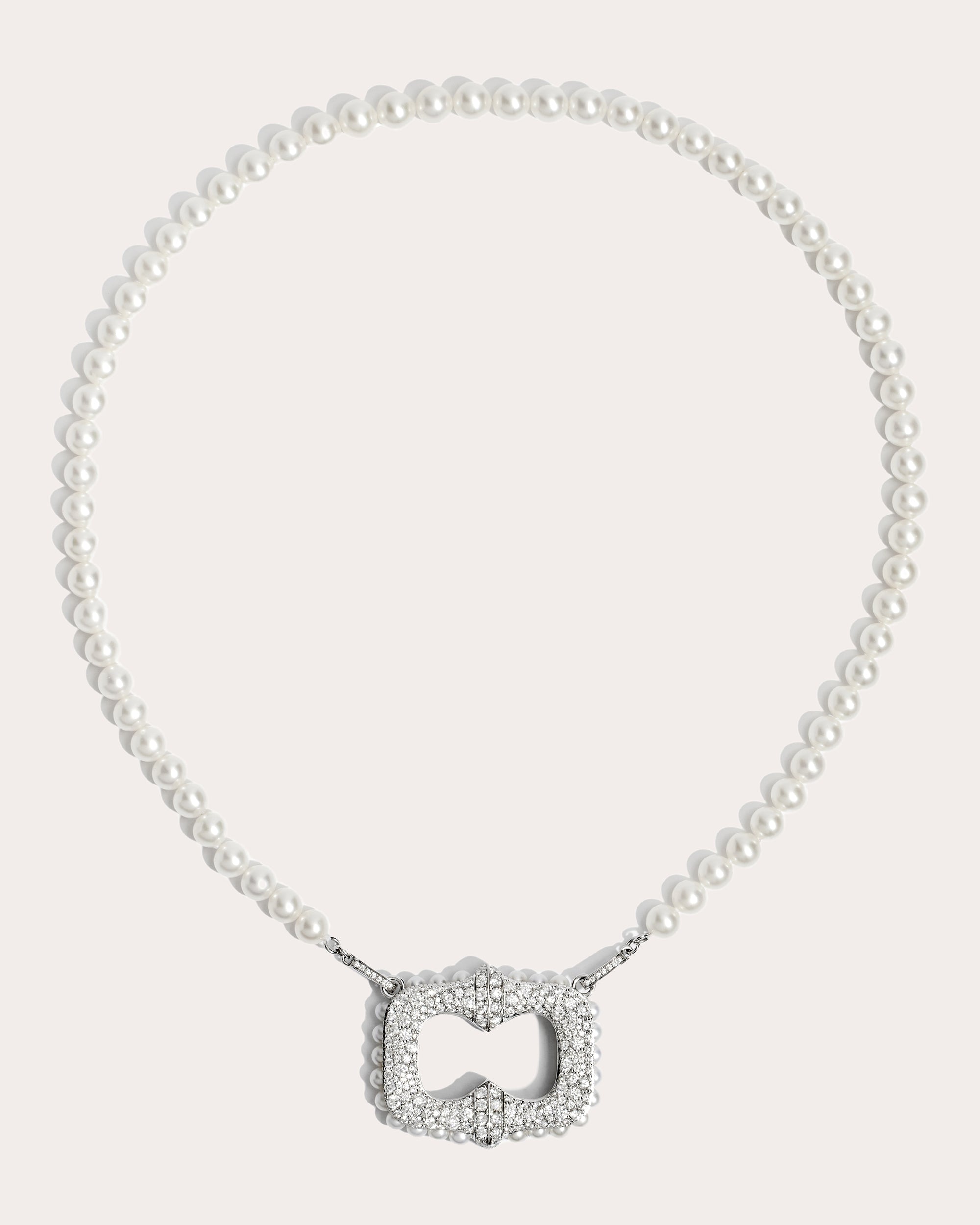 Plastron Rhodium-Plated Sterling Silver Pearl and Diamond Necklace