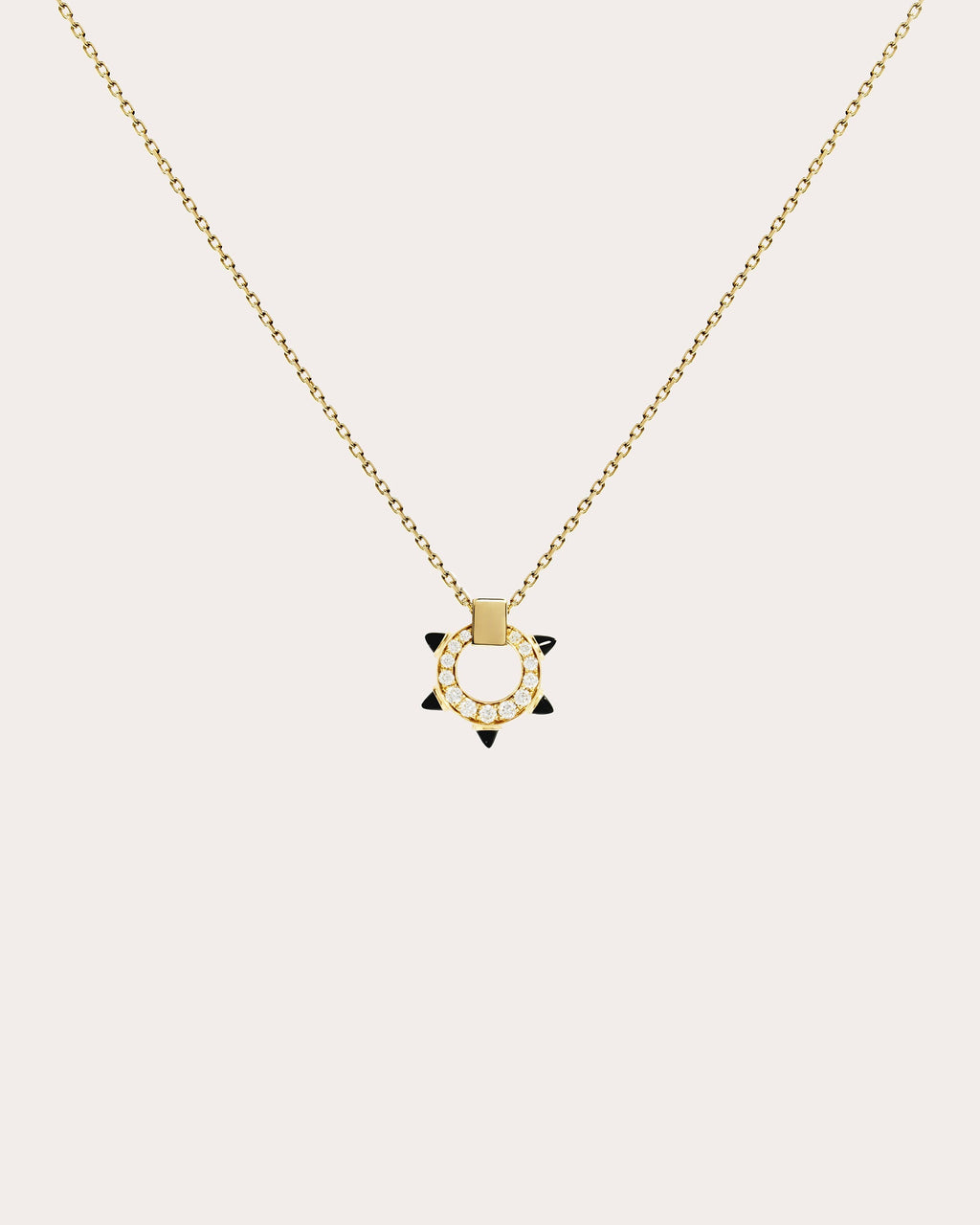 Diamond & Black Agate Mini Circle Spike Pendant Necklace