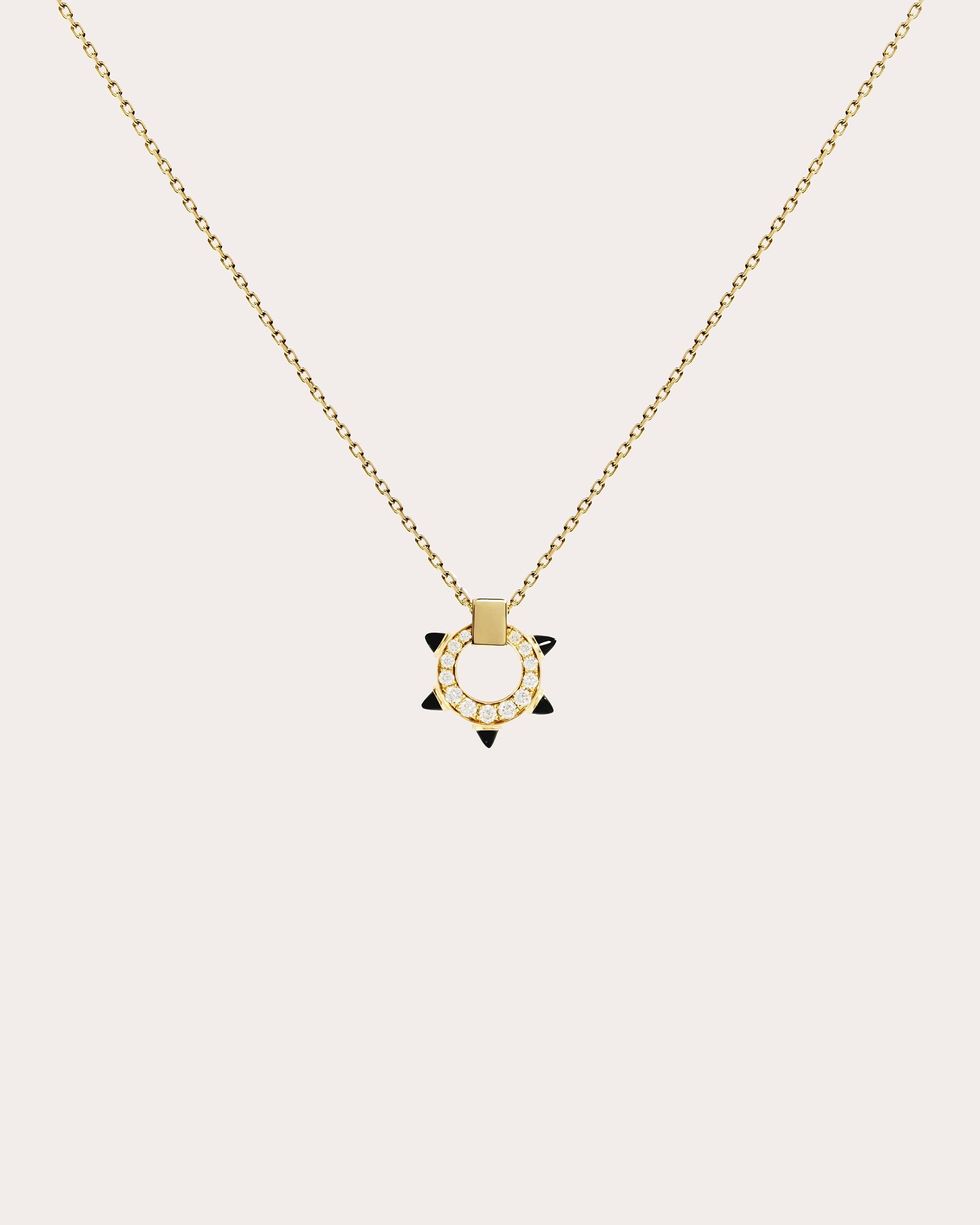Diamond & Black Agate Mini Circle Spike Pendant Necklace