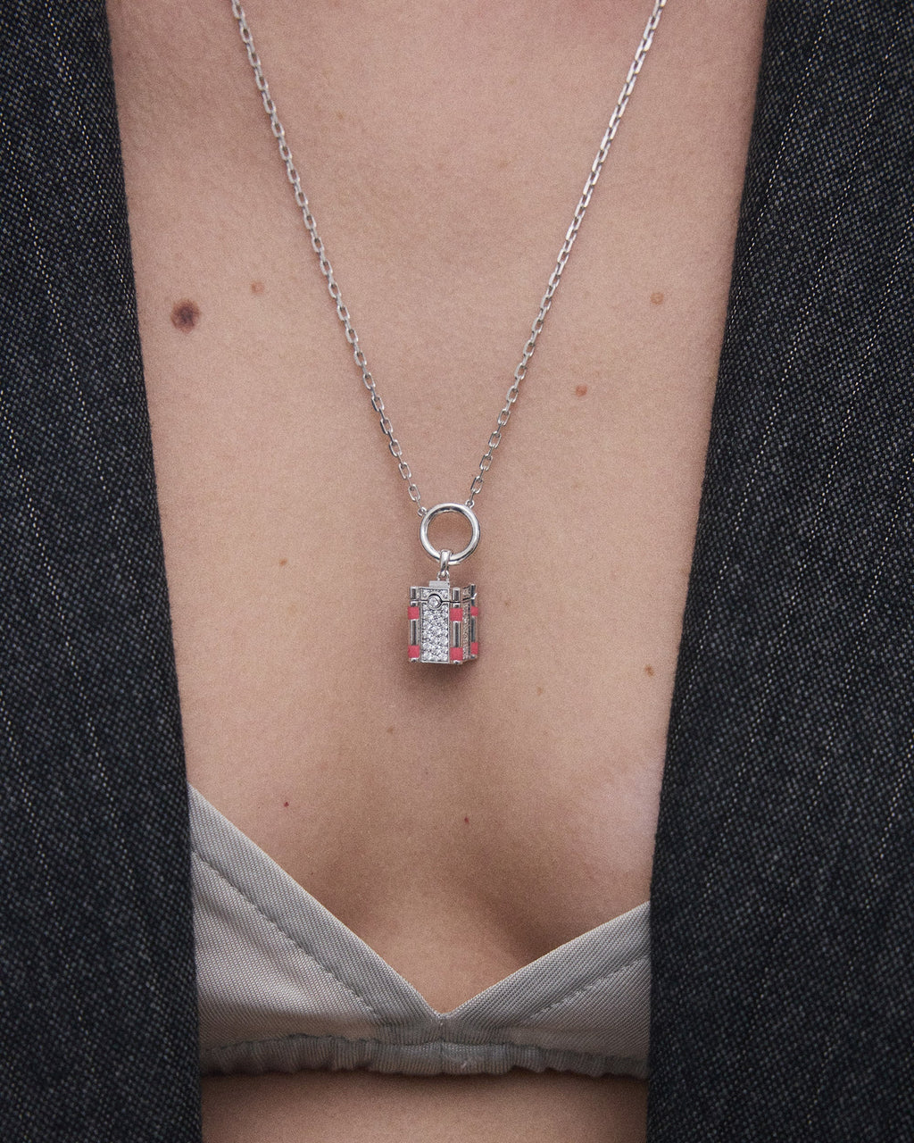 Hope Rhodium-Plated Sterling Silver Enamel and Diamond Pendant Necklace