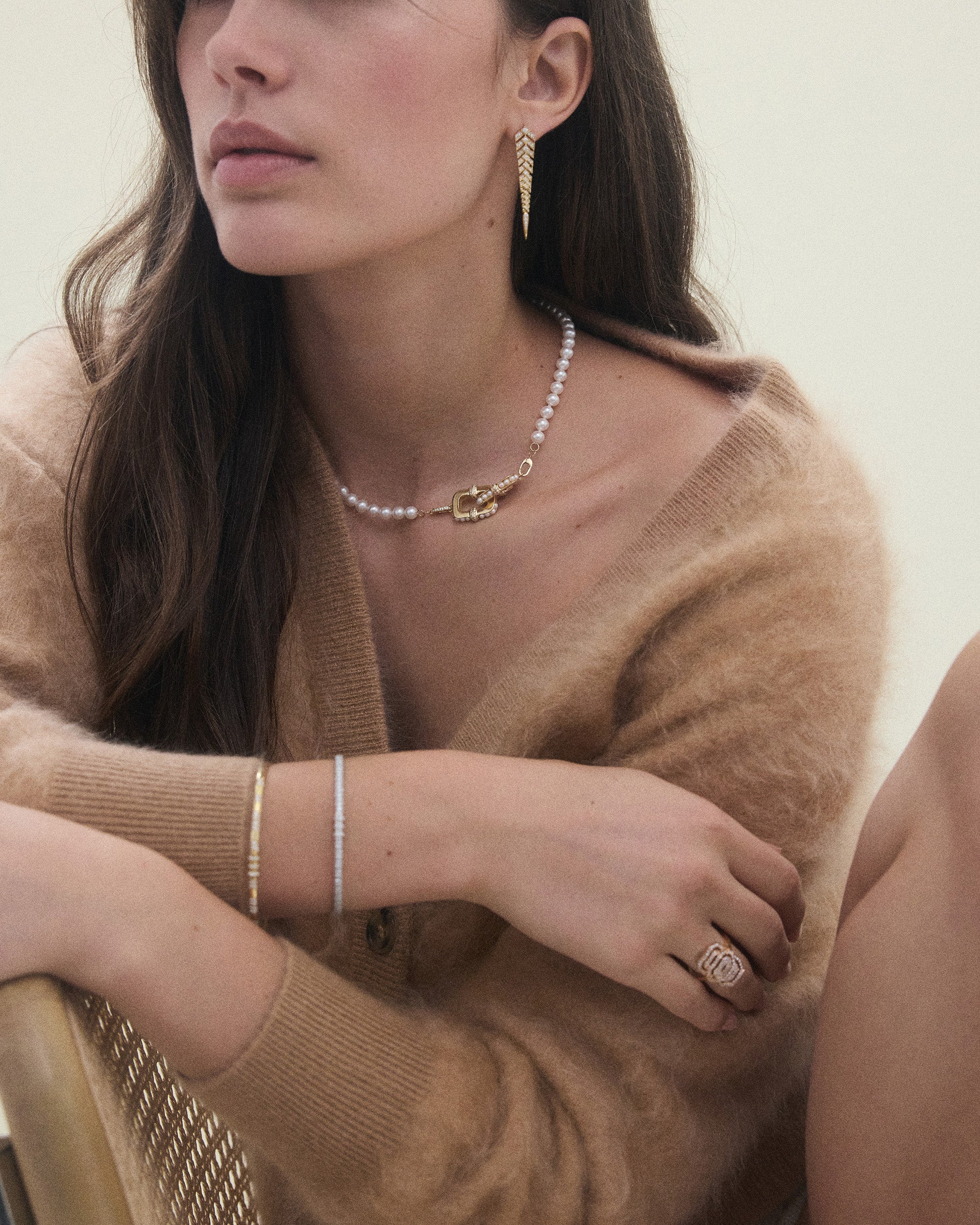 Entre-Maille 18K Gold Pearl and Diamond Necklace