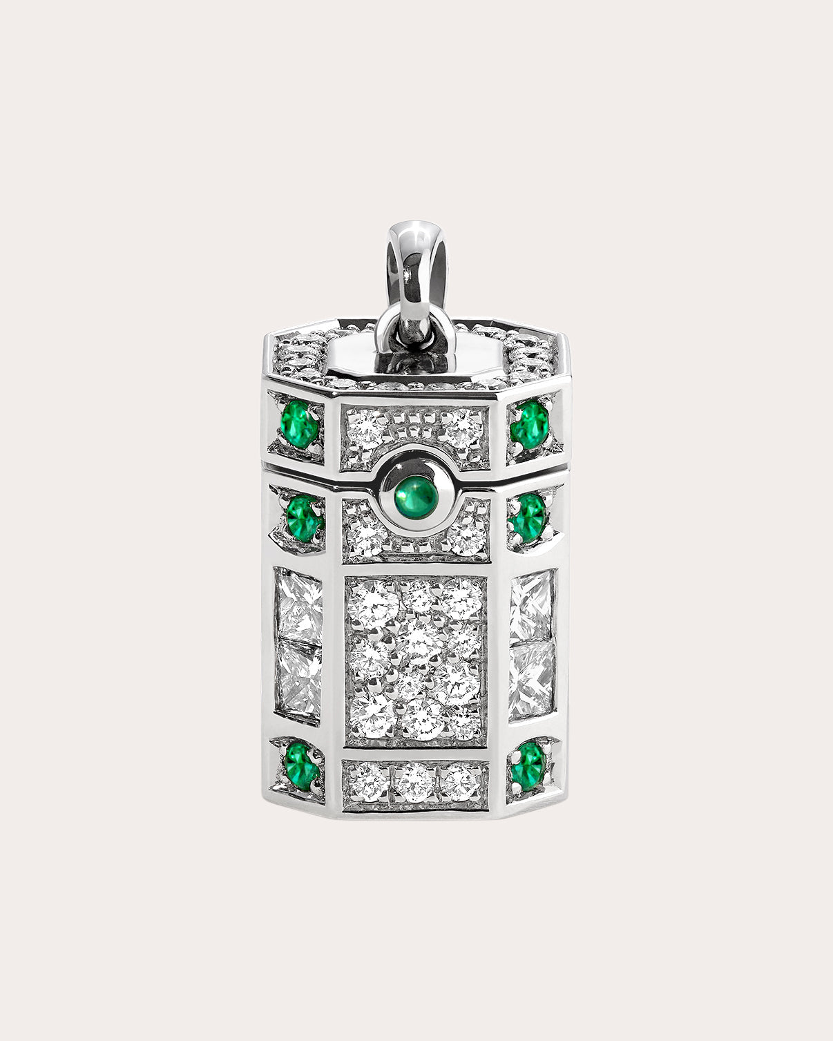 Platine Rhodium-Plated Sterling Silver Emerald and Diamond Pendant Necklace