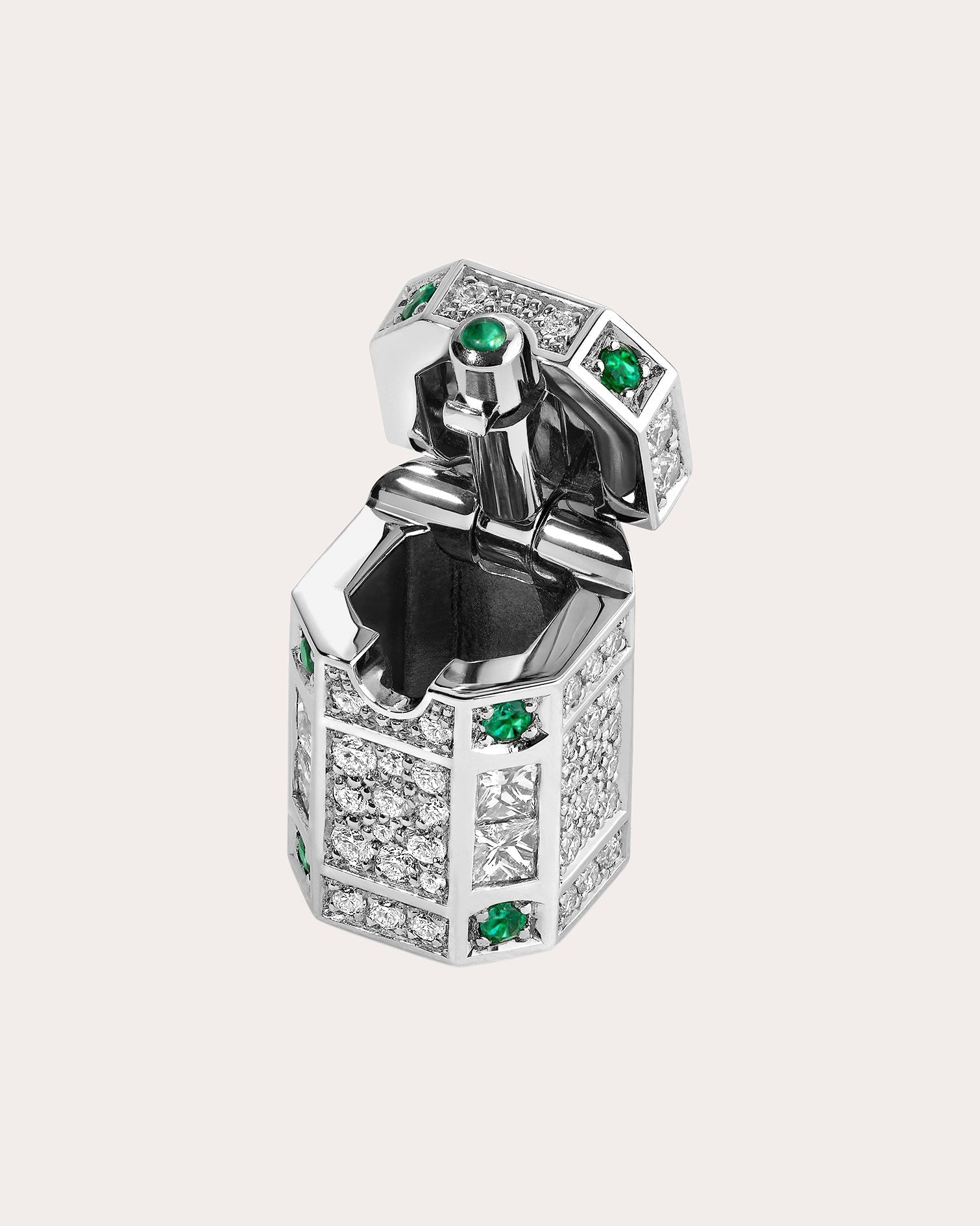 Platine Rhodium-Plated Sterling Silver Emerald and Diamond Pendant Necklace