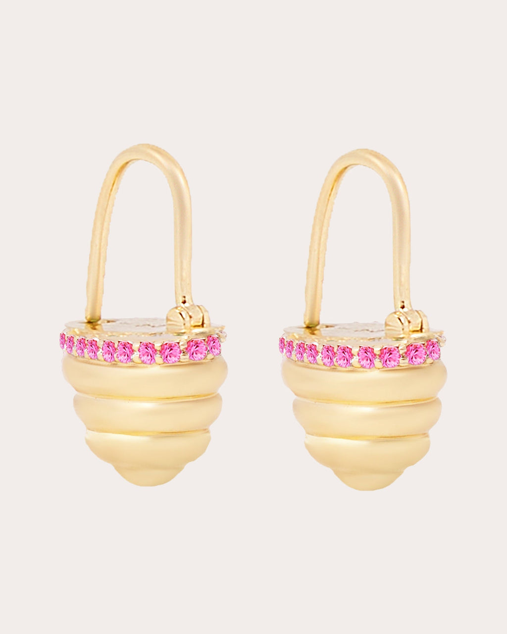 Found Cap 14K Gold Pink Sapphire Earrings