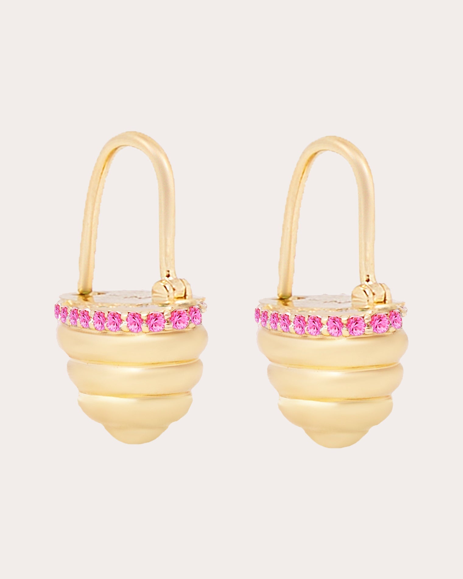 Found Cap 14K Gold Pink Sapphire Earrings