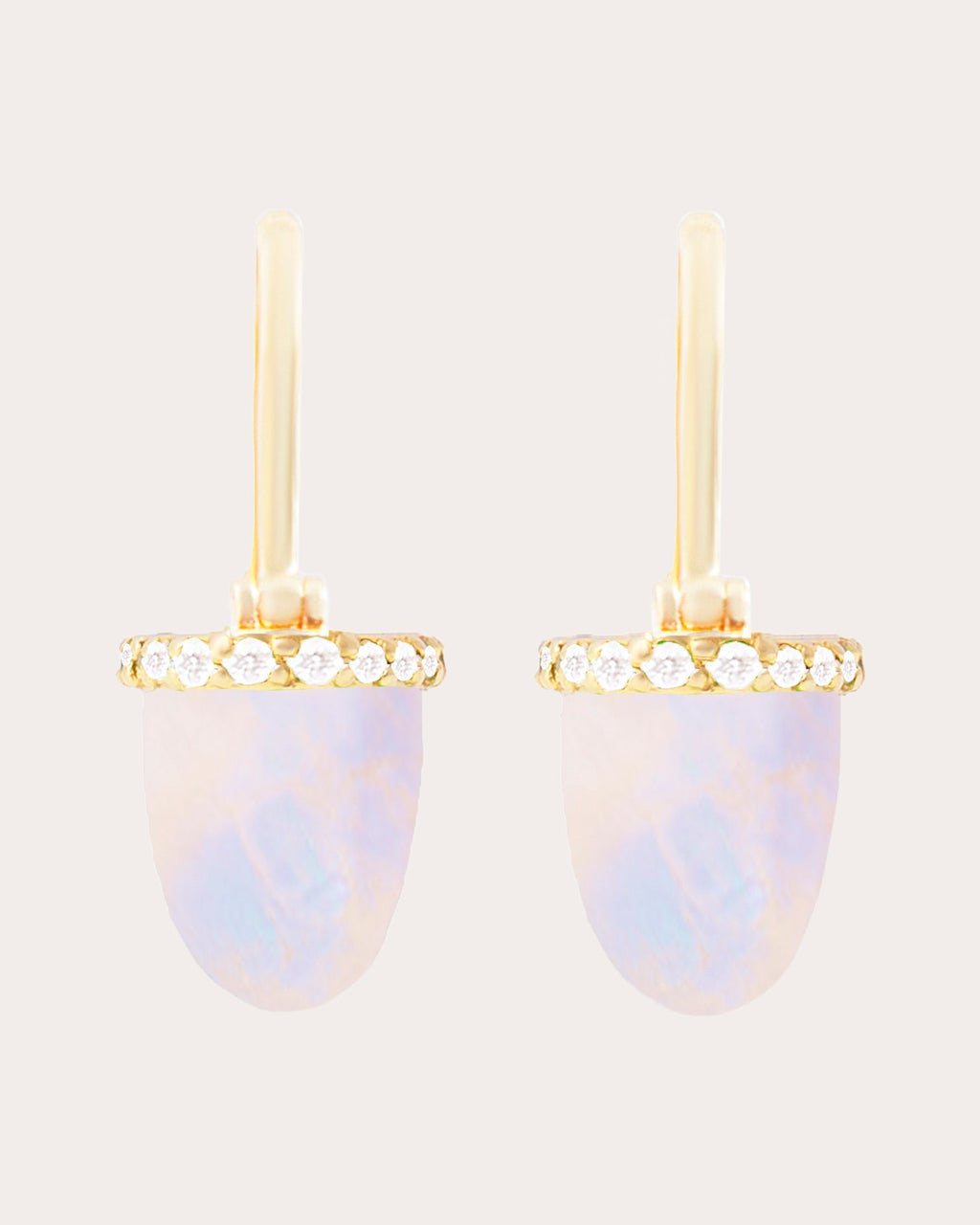 Found Cap 14K Gold Moonstone and Diamond Earrings