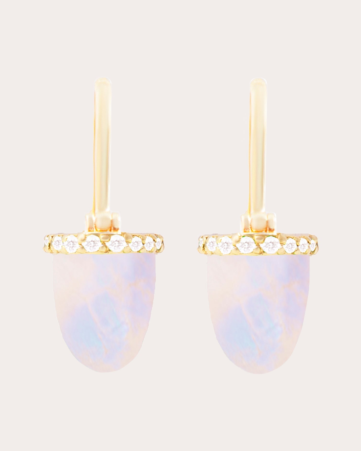 Found Cap 14K Gold Moonstone and Diamond Earrings