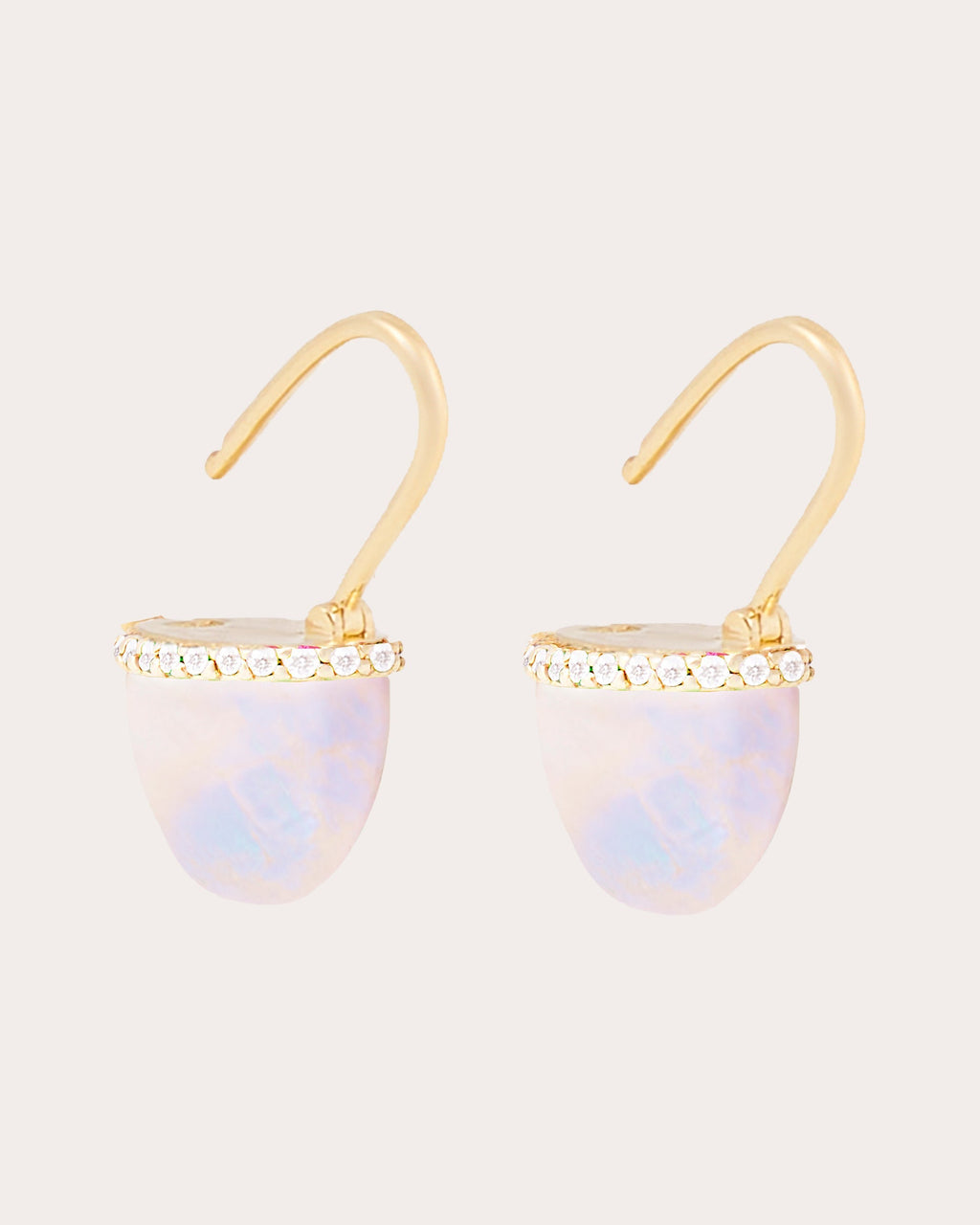 Found Cap 14K Gold Moonstone and Diamond Earrings
