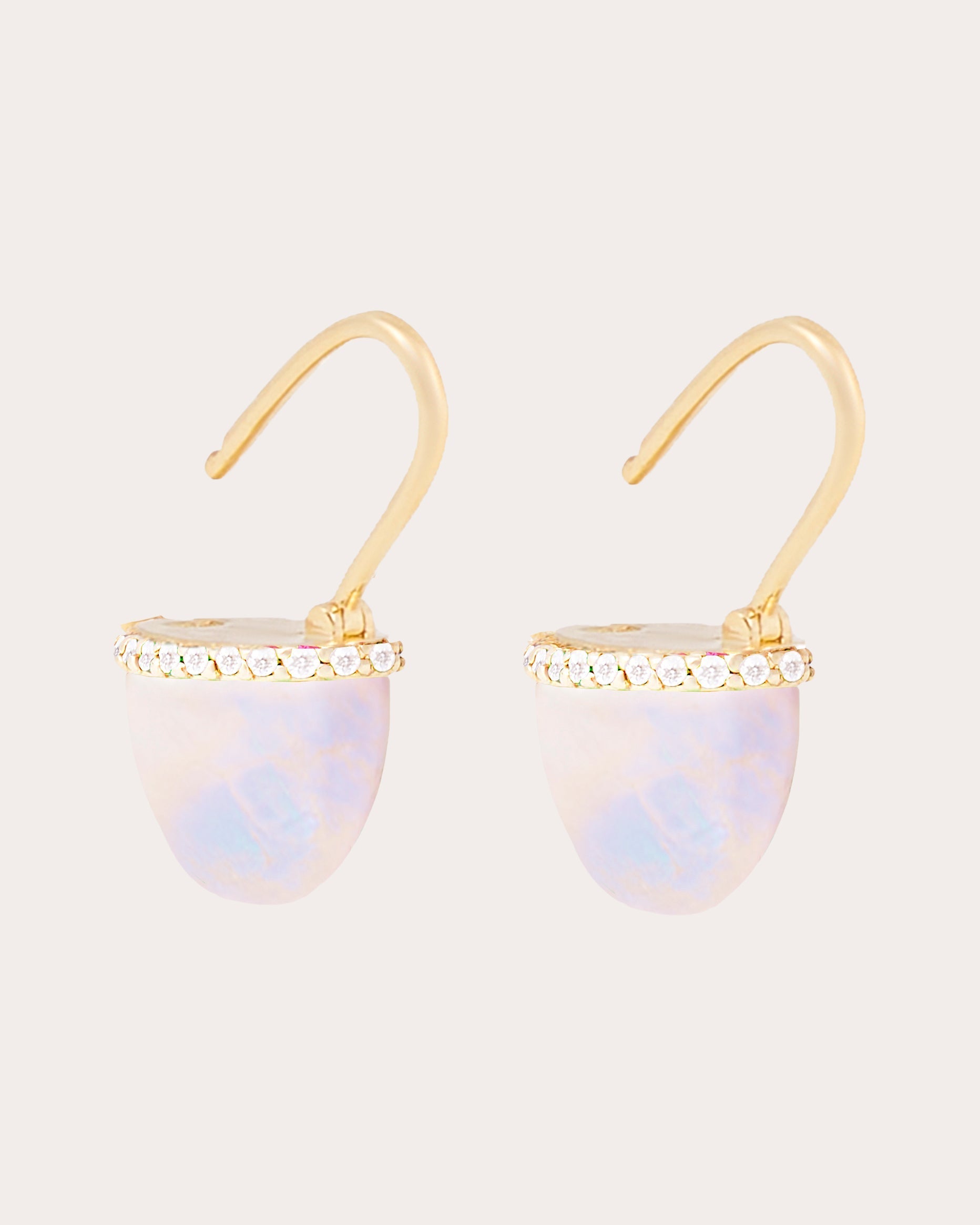 Found Cap 14K Gold Moonstone and Diamond Earrings