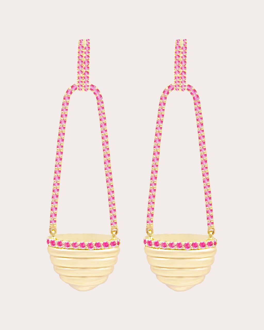 Found Cap 14K Gold Pink Sapphire Earrings
