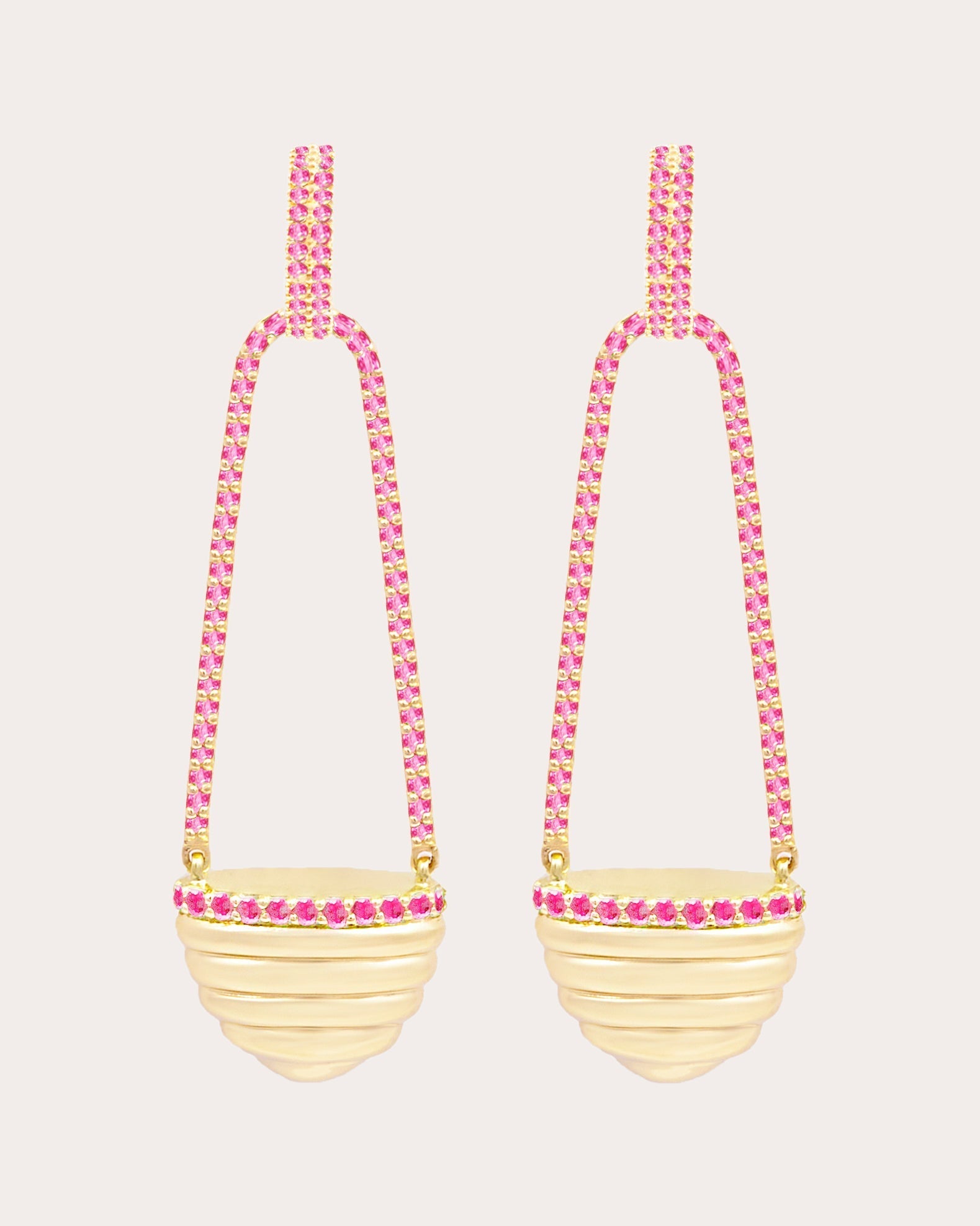 Found Cap 14K Gold Pink Sapphire Earrings
