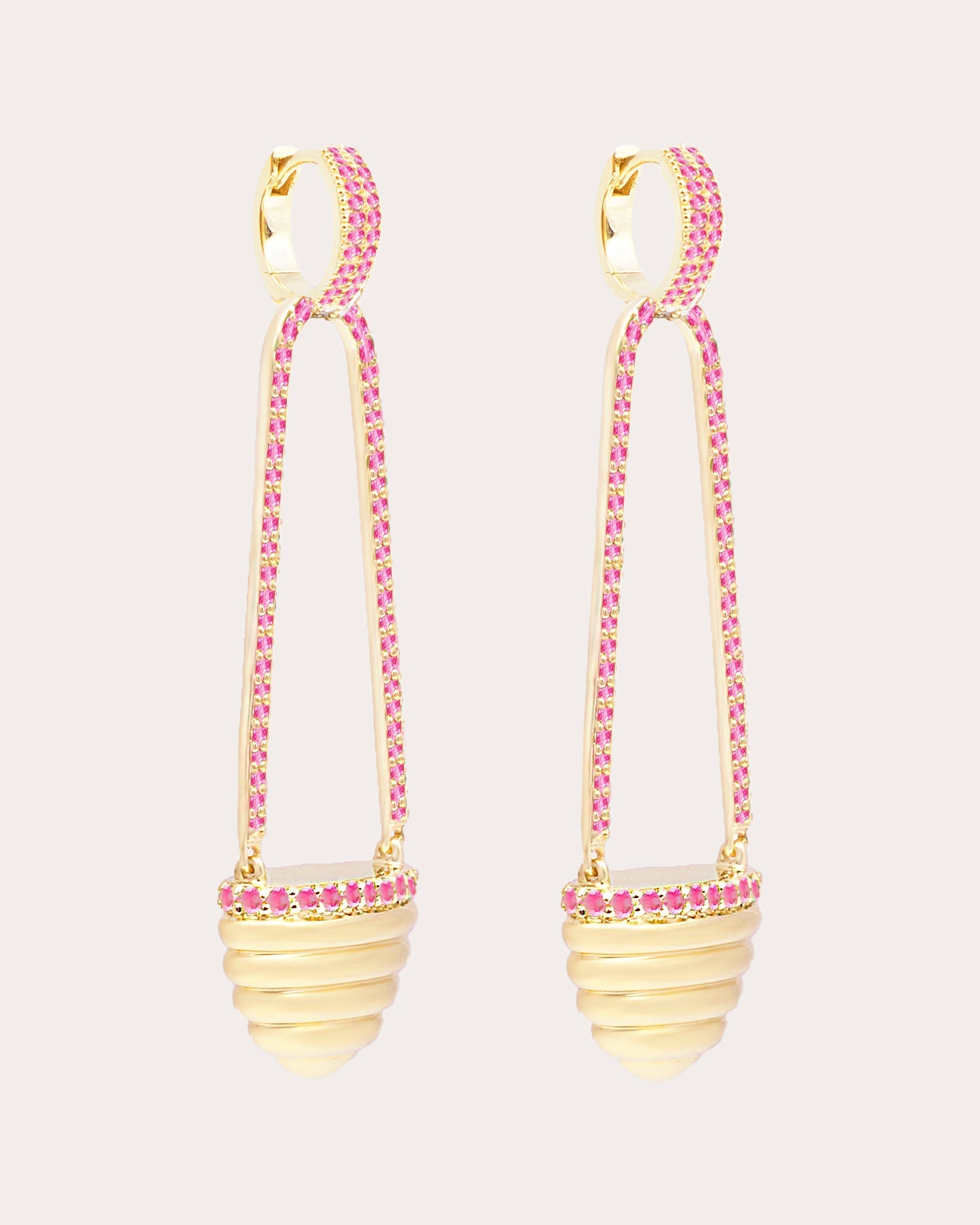 Found Cap 14K Gold Pink Sapphire Earrings