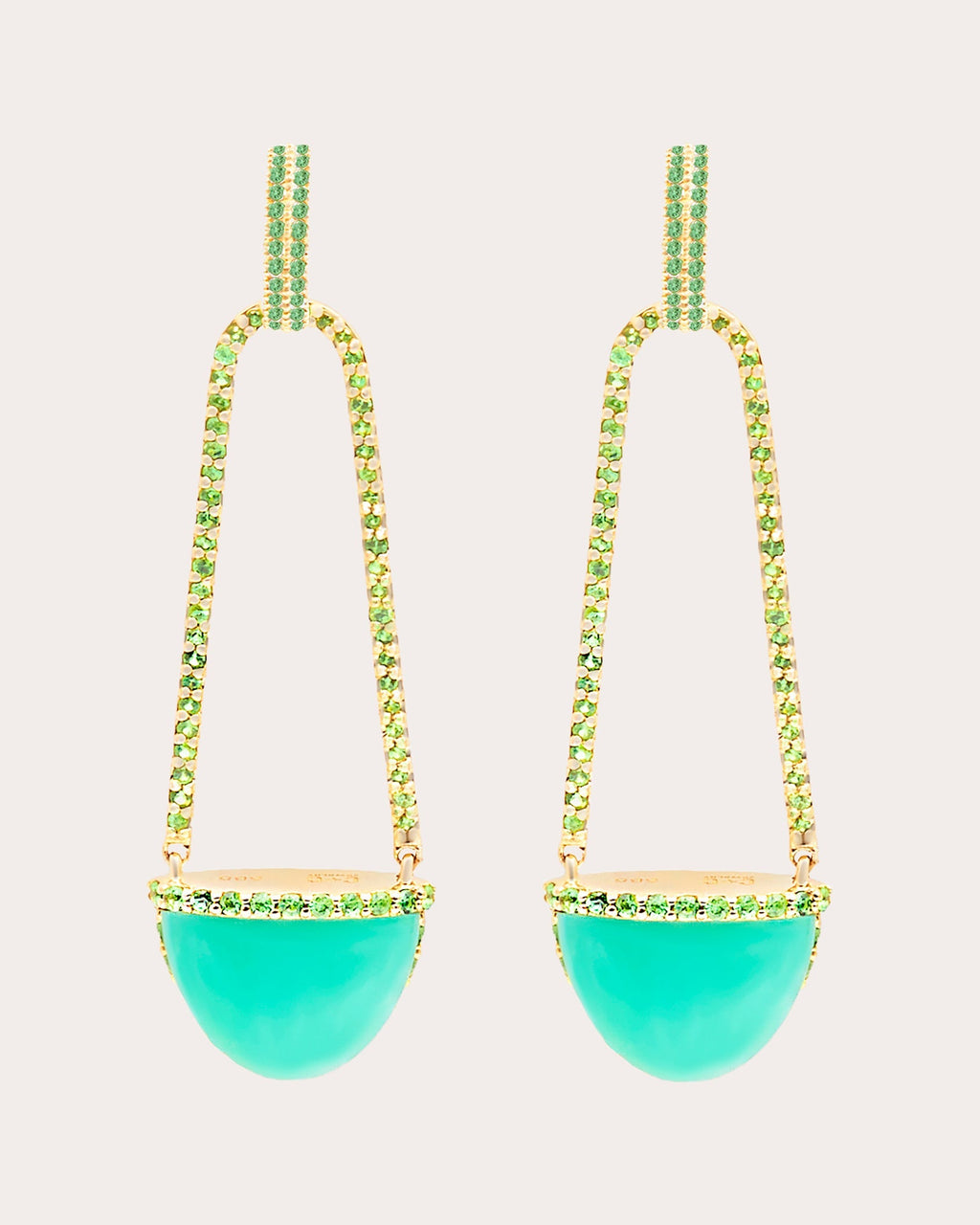 Found Cap 14K Gold Chrysoprase and Tsavorite Earrings