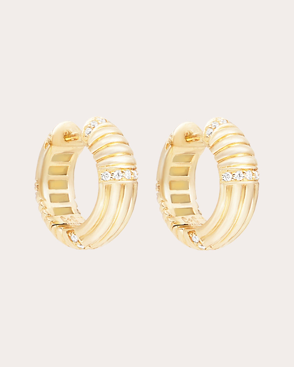 Found 14K Gold Diamond Ribbed Huggie Earrings