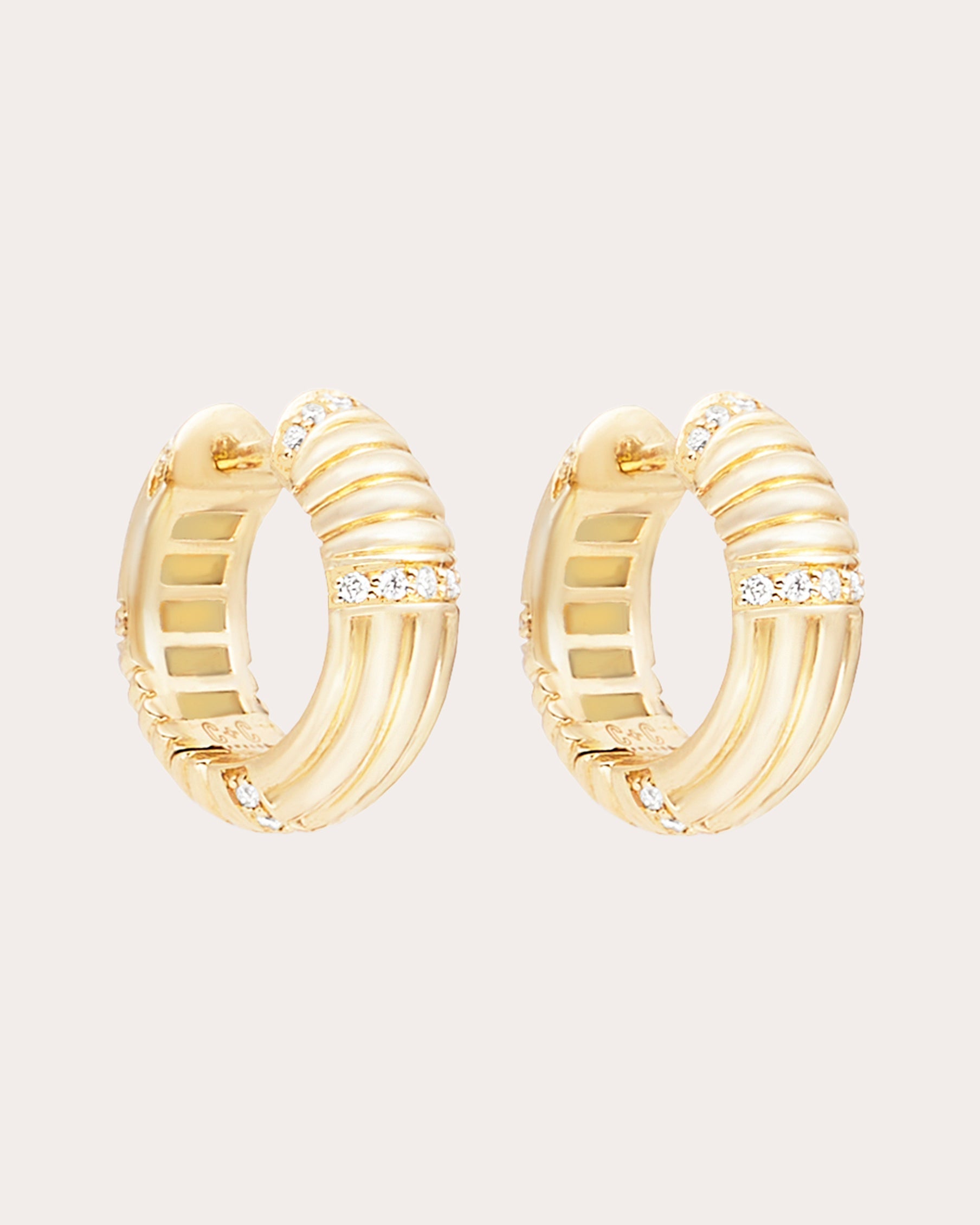 Found 14K Gold Diamond Ribbed Huggie Earrings