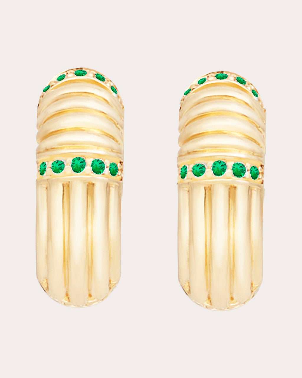 Found 14K Gold Tsavorite Ribbed Huggie Earrings