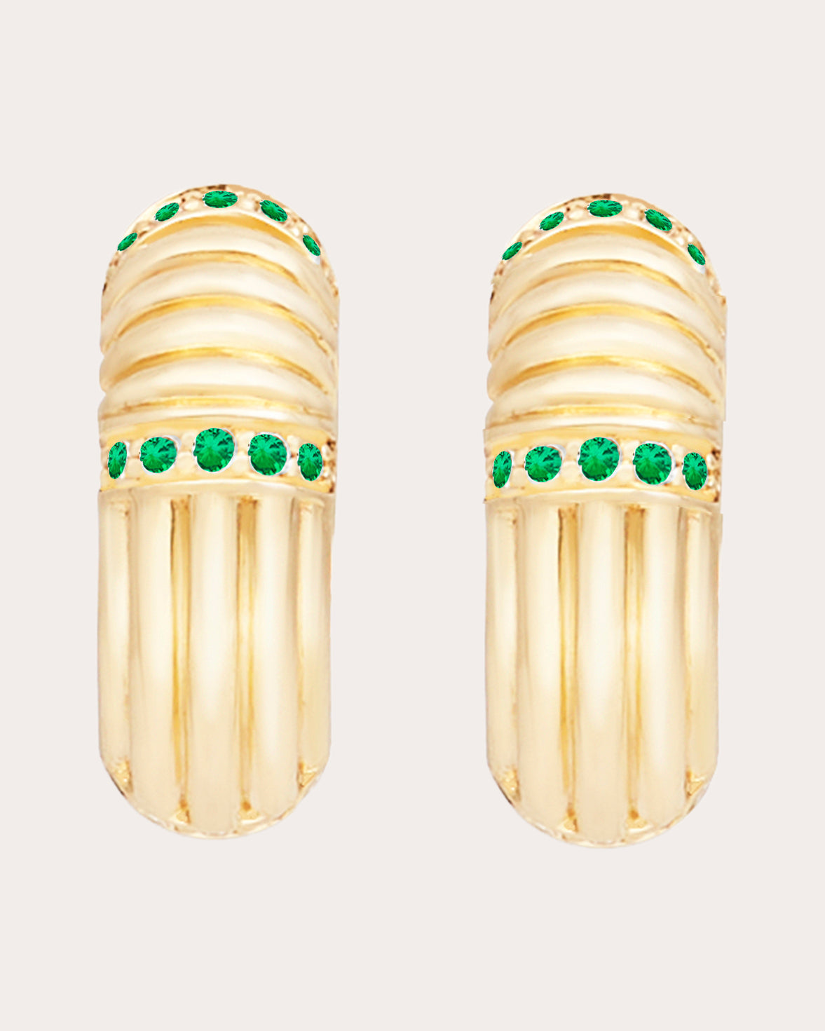Found 14K Gold Tsavorite Ribbed Huggie Earrings