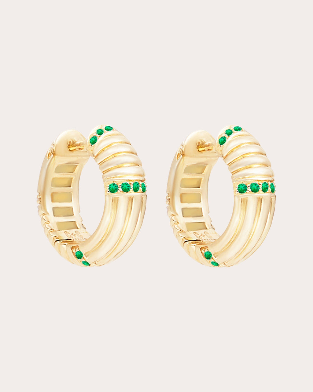 Found 14K Gold Tsavorite Ribbed Huggie Earrings