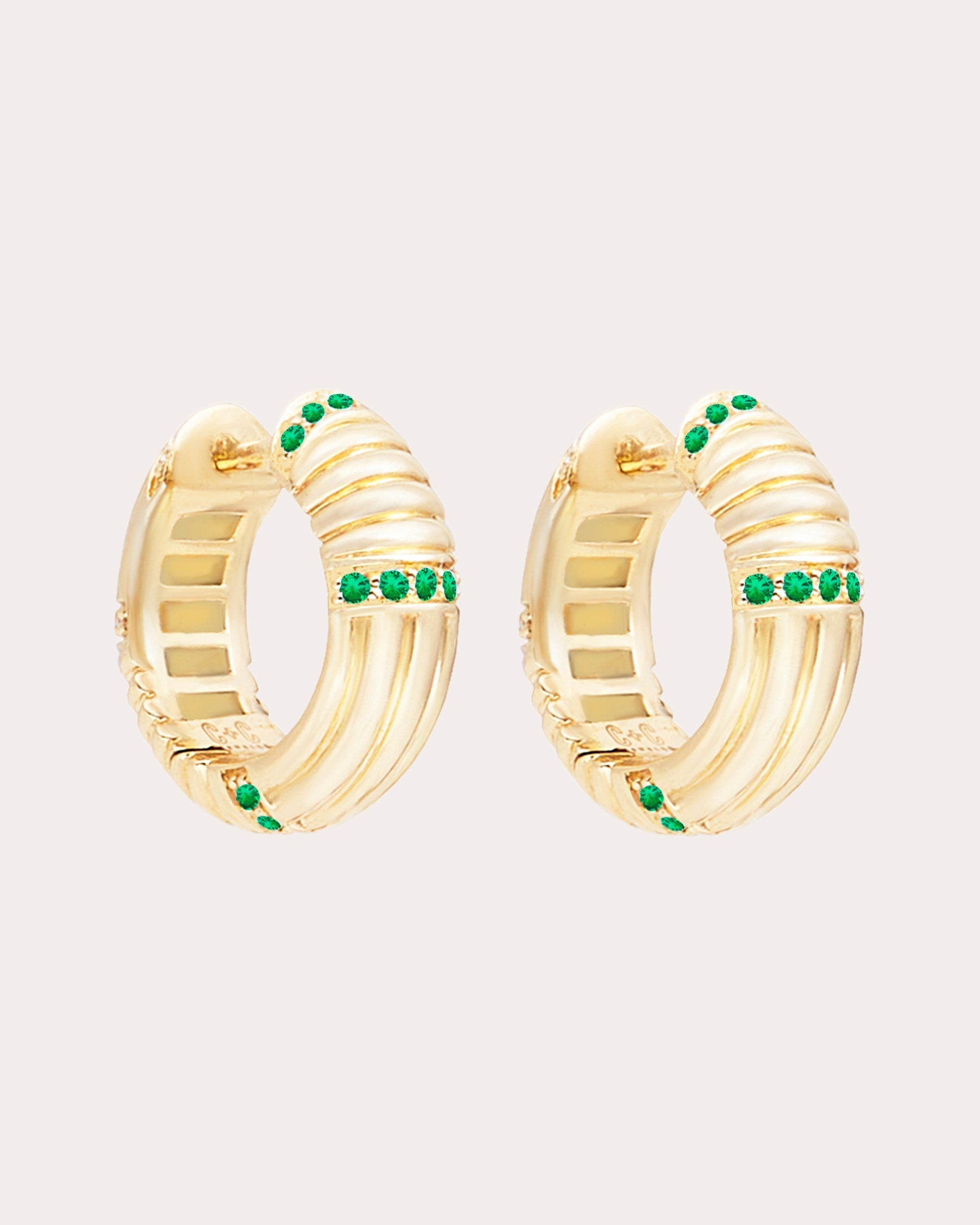 Found 14K Gold Tsavorite Ribbed Huggie Earrings
