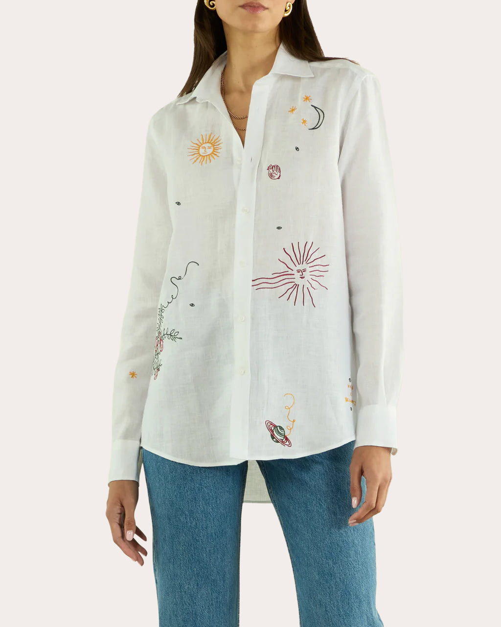 The Boyfriend Embroidered Linen Button-Up Shirt