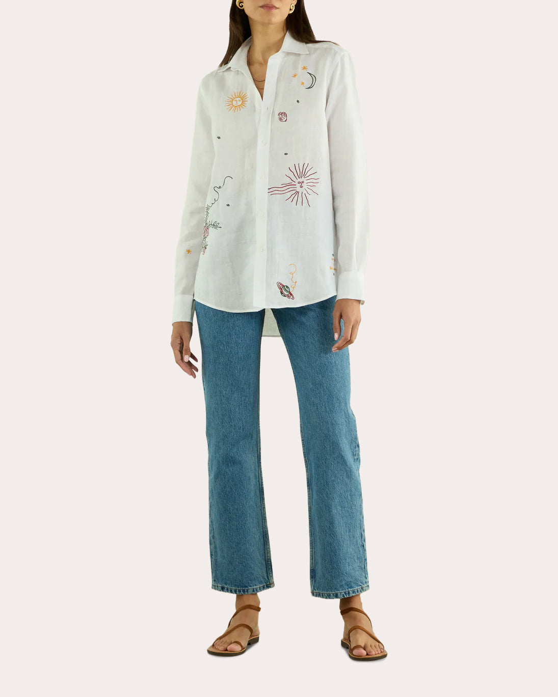 The Boyfriend Embroidered Linen Button-Up Shirt