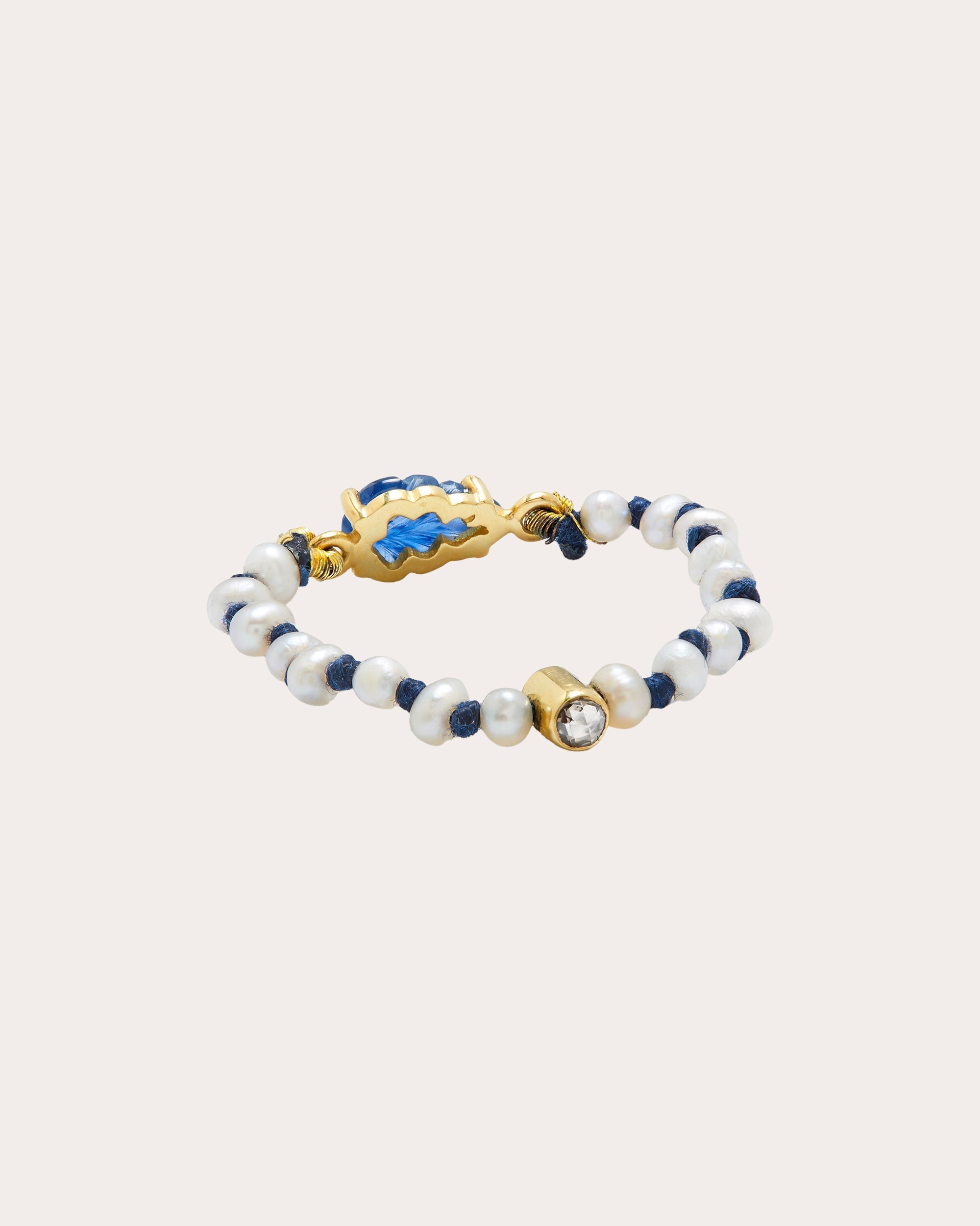 Muna 18K Gold Pearl Sapphire and Diamond Ring