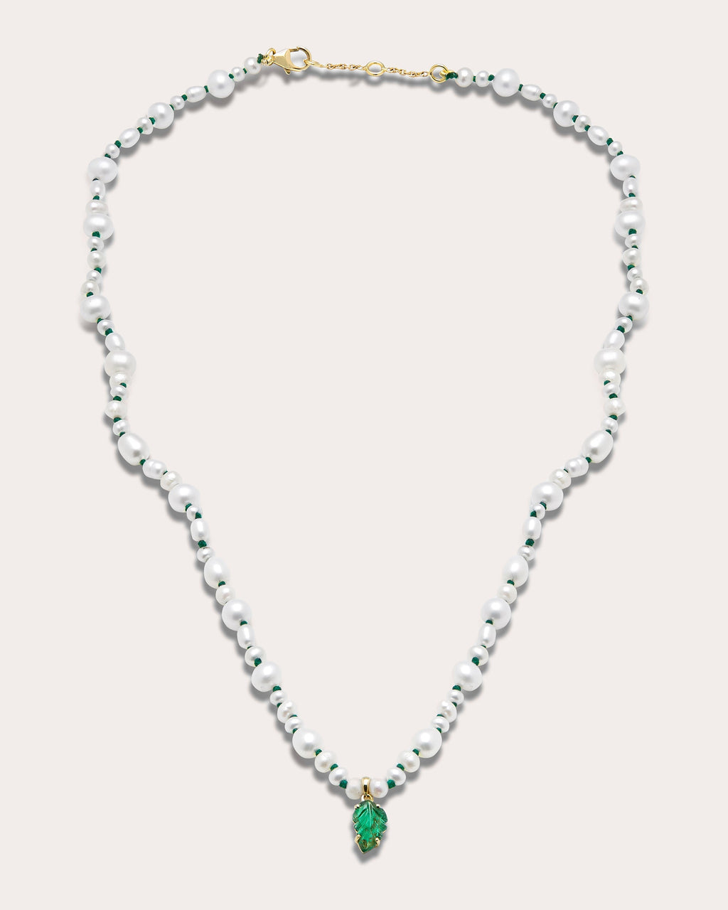 Muna 18K Gold Pearl and Emerald Pendant Necklace