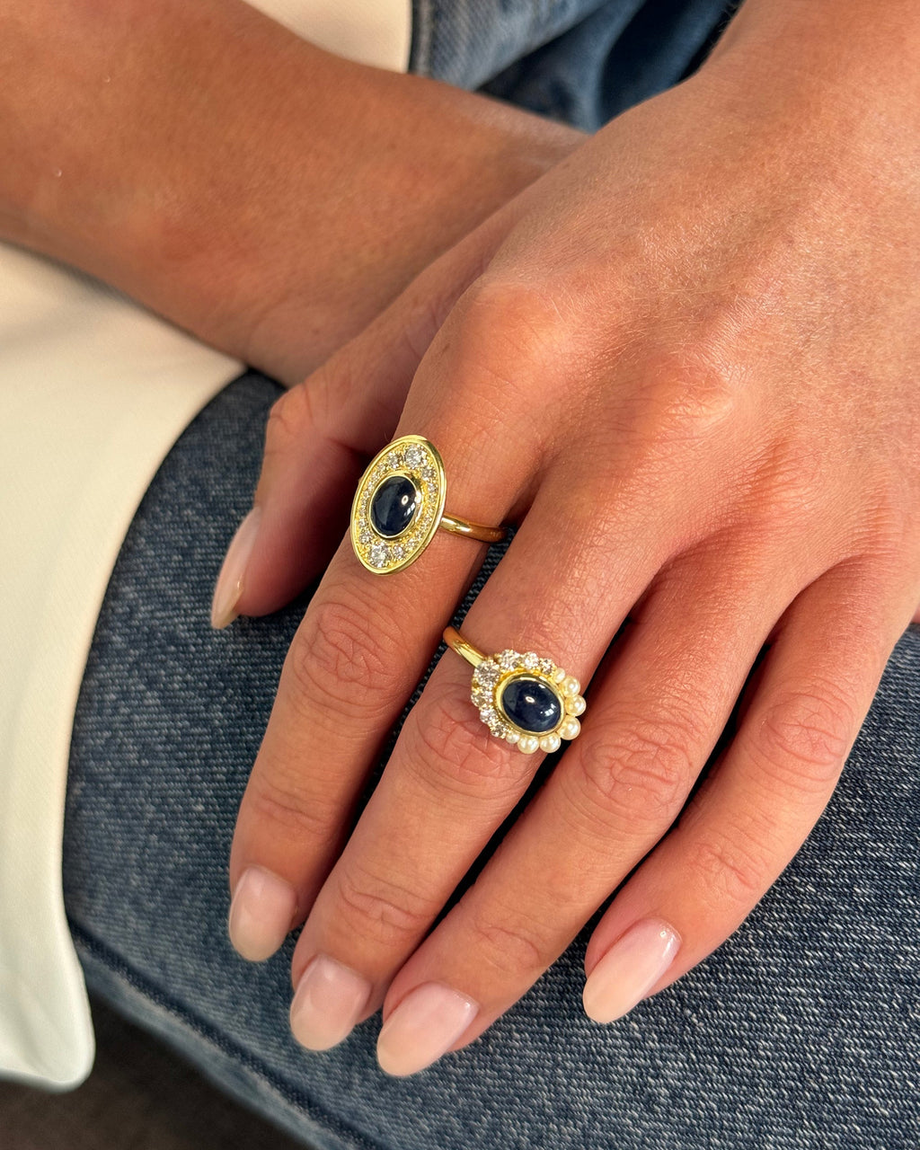 Navratna 18K Gold Sapphire and Diamond Ring