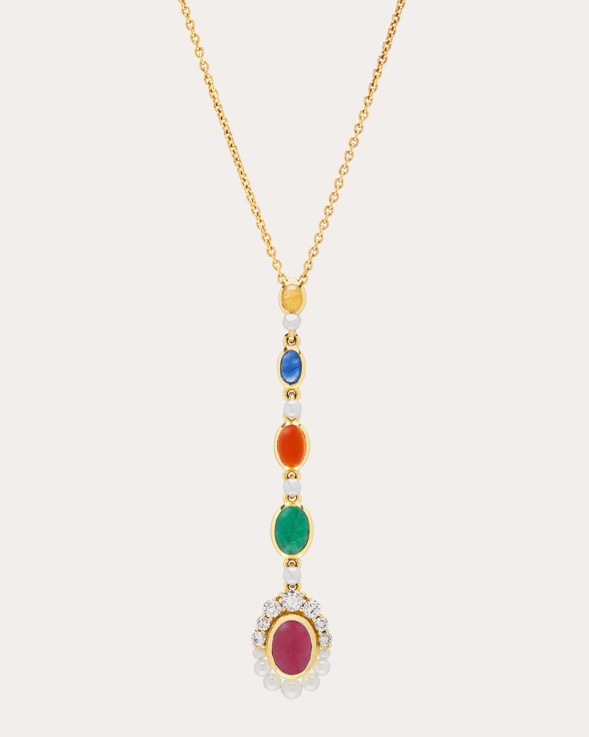 Navratna 18K Gold Pearl and Multi-Stone Pendant Necklace