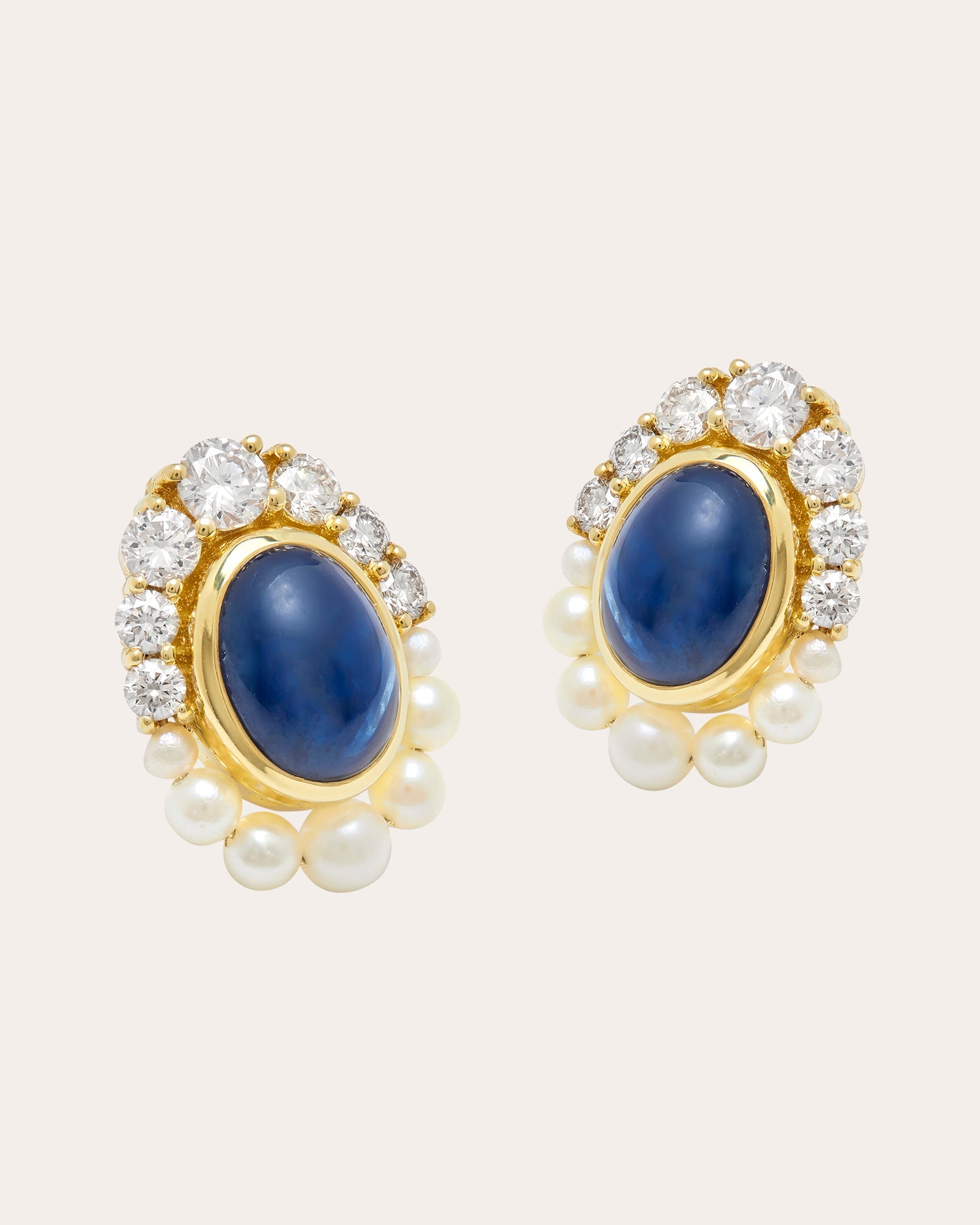 Navratna 18K Gold Pearl Sapphire and Diamond Earrings
